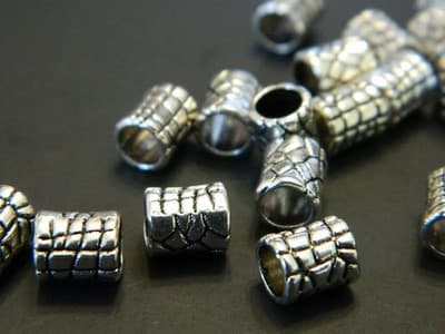 7MM BIG HOLE Antiqued Silver Tone Pewter Scaled Tube Beads - Silver Pewter Tube - Image 1