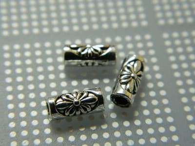 8MM Delicate Antiqued Tibetan Metal Alloy Silver Tube Spacer Beads - - Thumbnail 5