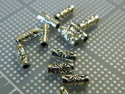 8MM Delicate Antiqued Tibetan Metal Alloy Silver Tube Spacer Beads - - Thumbnail 4