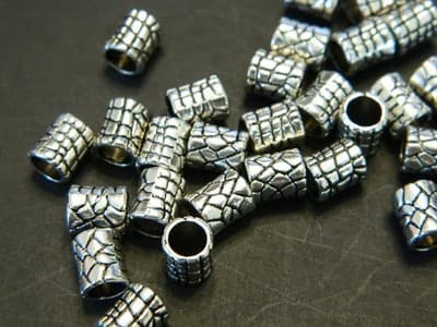 7MM BIG HOLE Antiqued Silver Tone Pewter Scaled Tube Beads - Silver Pewter Tube - Thumbnail 2
