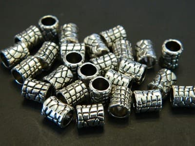 7MM BIG HOLE Antiqued Silver Tone Pewter Scaled Tube Beads - Silver Pewter Tube - Thumbnail 6