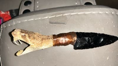 Western Diamondback Rattlesnake Handle / 4 inch Obsidian Rock Blade Knife - Thumbnail 2