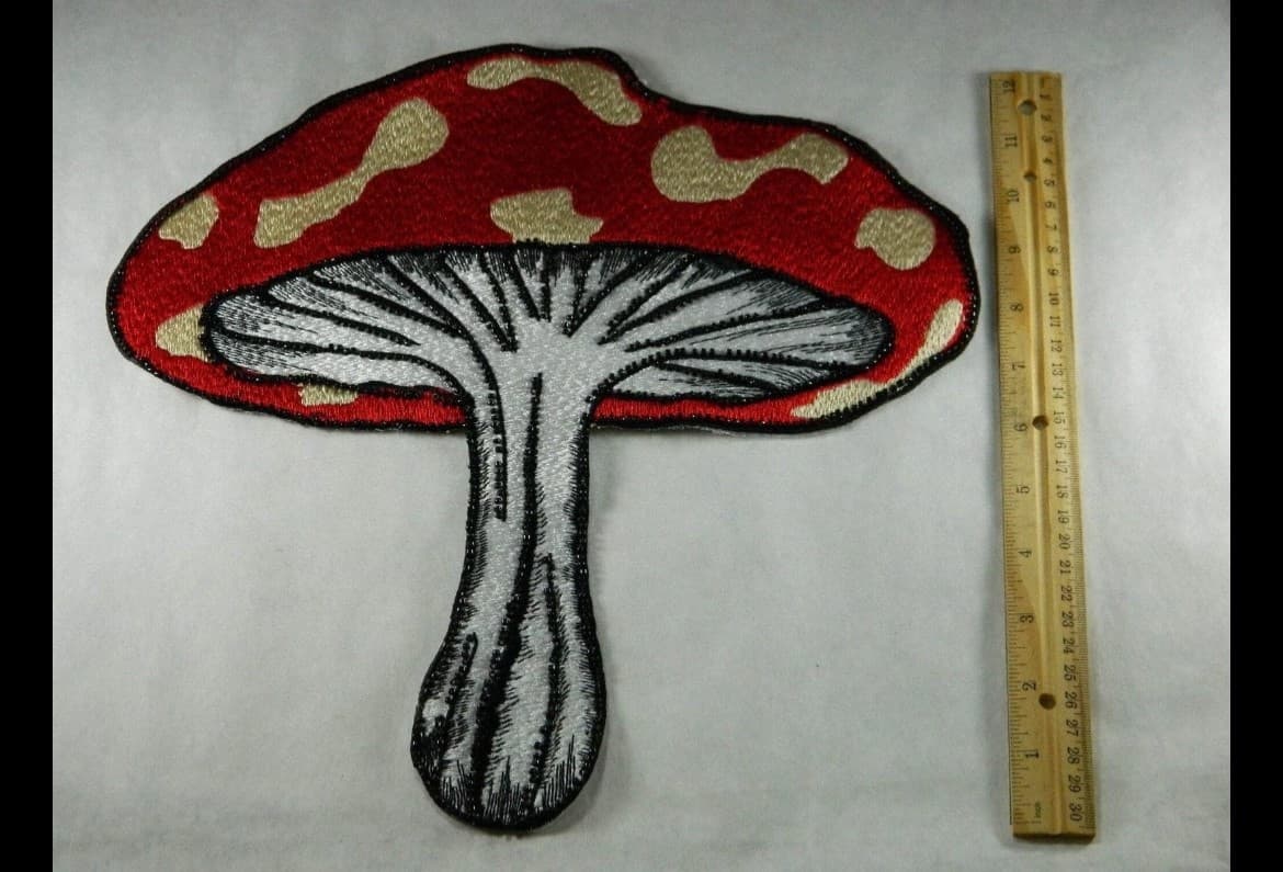 Large(12.5x12.2”) Red Mushroom Embrodery Sew on Patch - Thumbnail 2