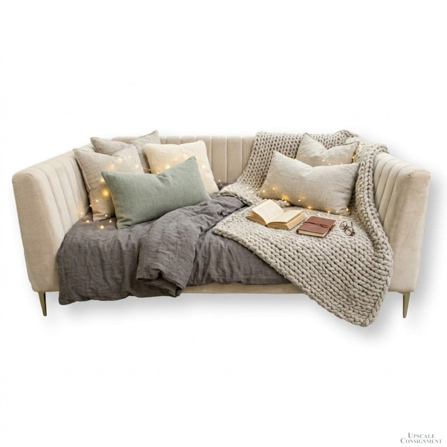 Pottery Barn Full Size 'Avalon' Channel Stitch Upholstered Day Bed - Taupe - Thumbnail 2