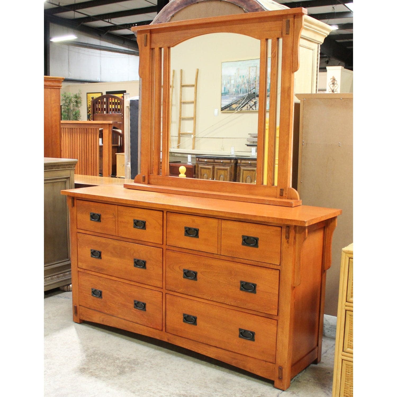 Mission Style Oak Dresser w/Mirror - Thumbnail 4