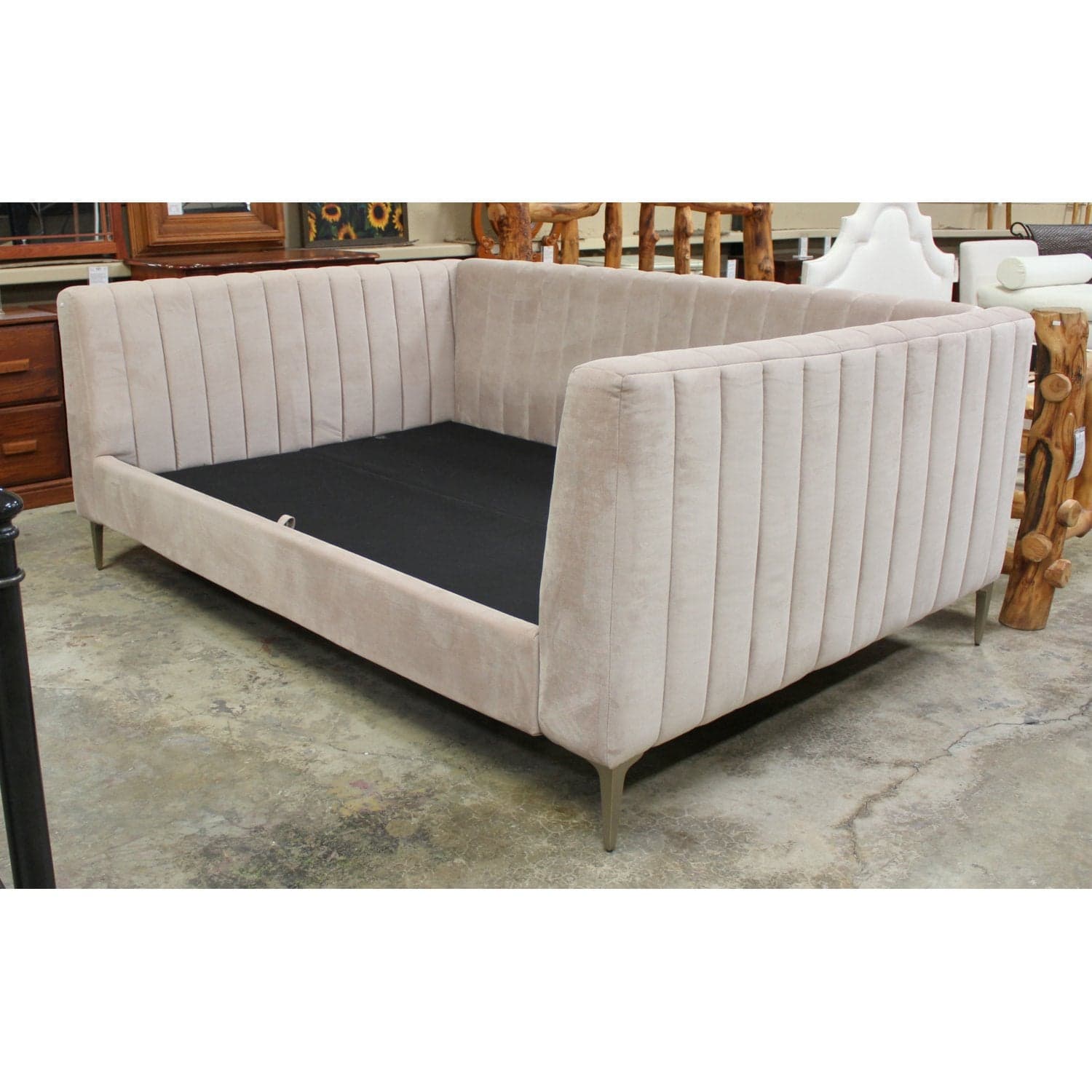 Pottery Barn Full Size 'Avalon' Channel Stitch Upholstered Day Bed - Taupe - Thumbnail 3