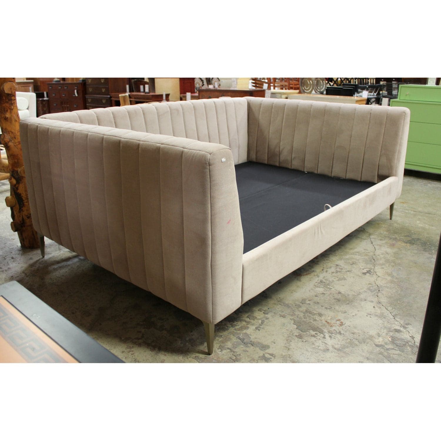 Pottery Barn Full Size 'Avalon' Channel Stitch Upholstered Day Bed - Taupe - Thumbnail 4