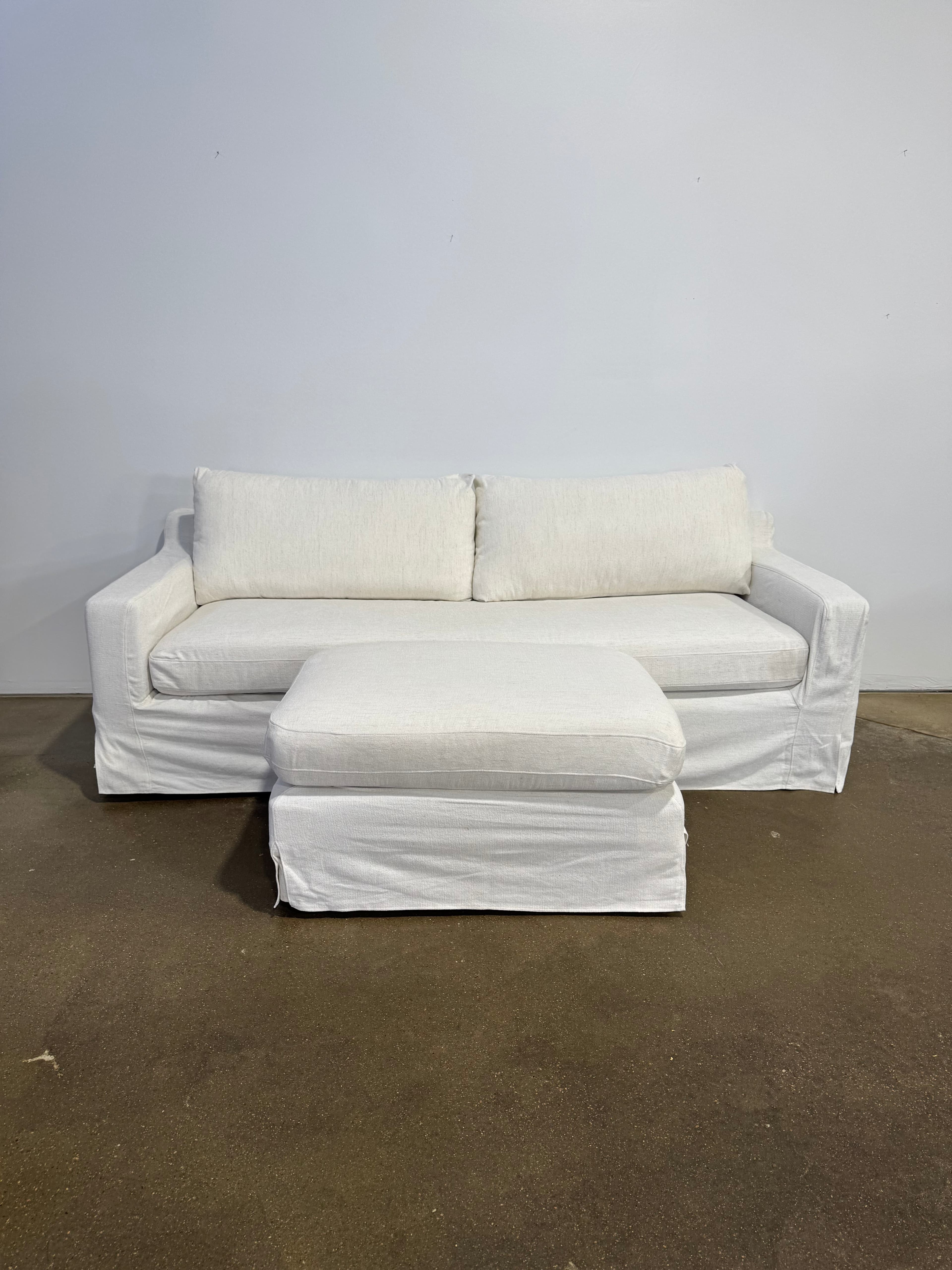 Interior Define Sloan Slipcovered Sofa w/ Ottoman - Thumbnail 2