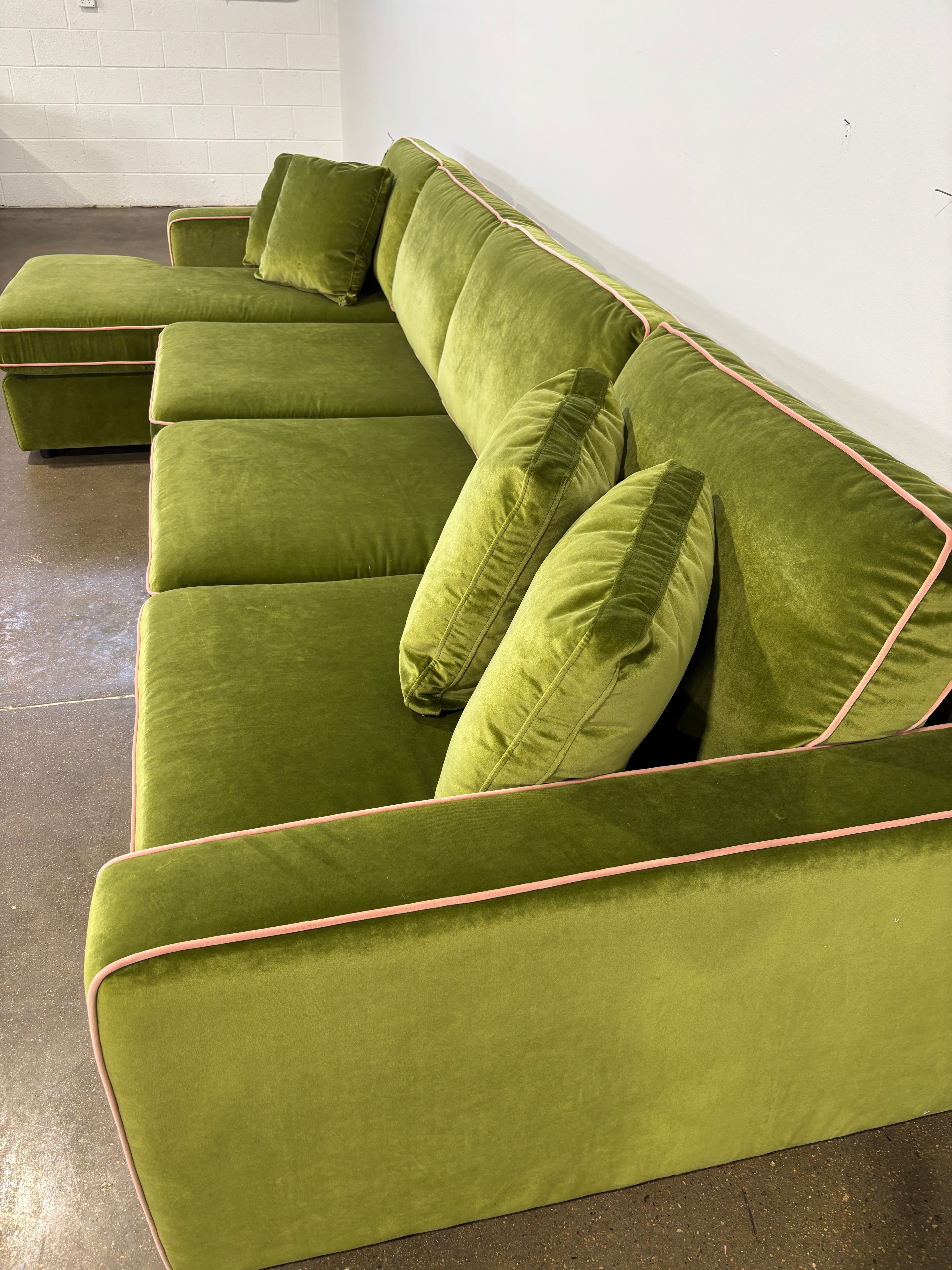 Interior Define James 4 Seat Left Chaise Sectional - Green/Pink - Thumbnail 9