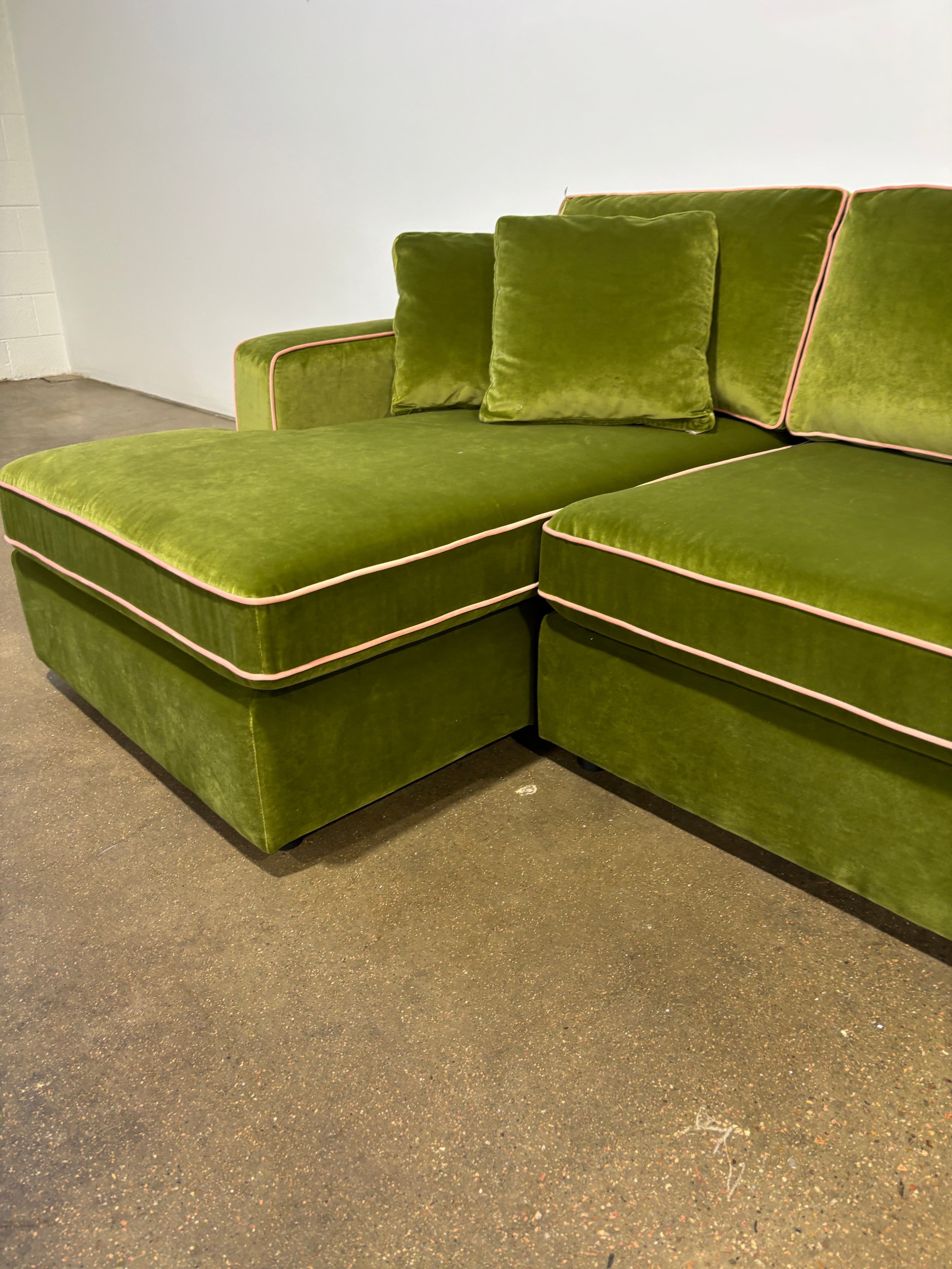 Interior Define James 4 Seat Left Chaise Sectional - Green/Pink - Thumbnail 8