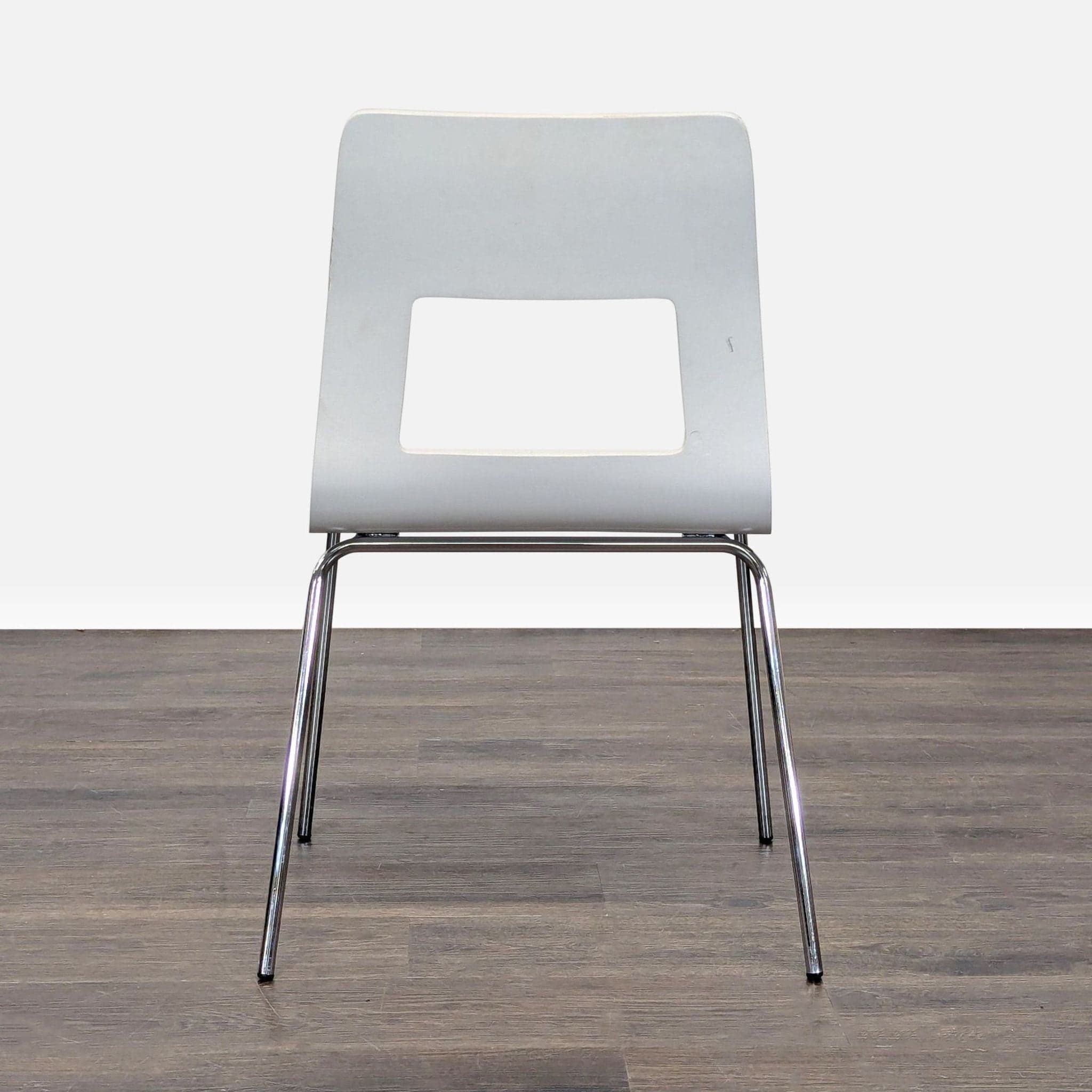 Wood Dining Chair with Cut-Out Design on Metal Base - Thumbnail 2