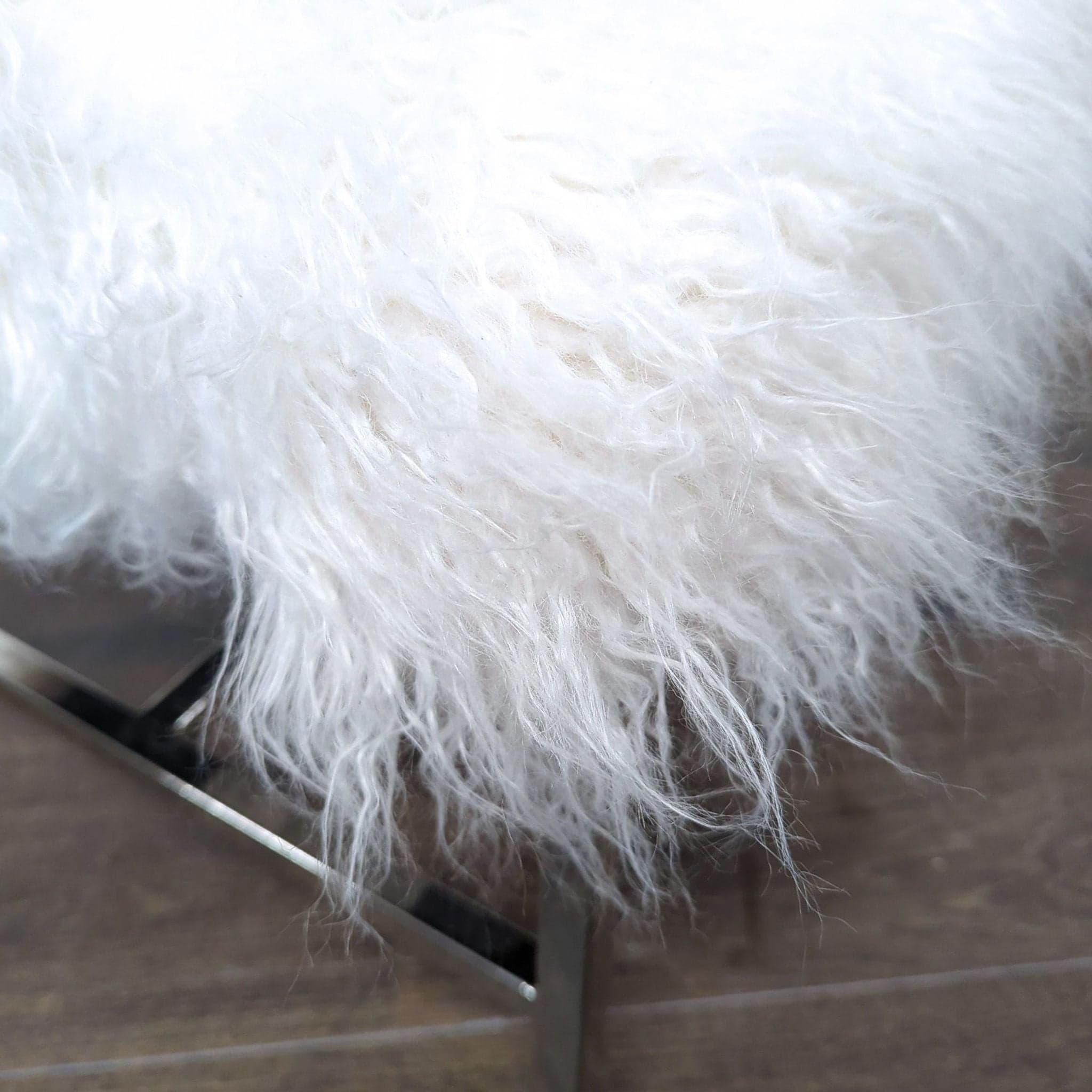 Faux Fur Ottoman on a Metal Base - Thumbnail 3