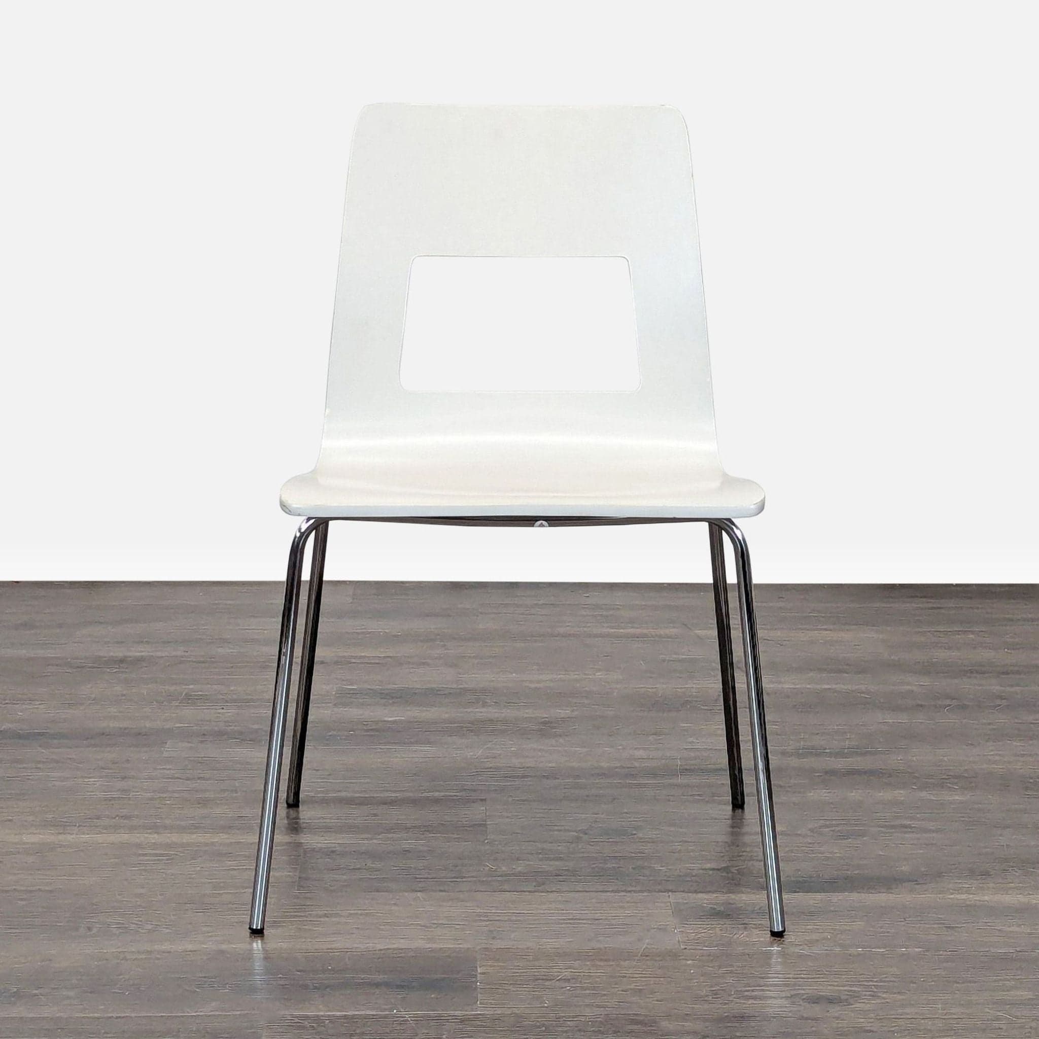 Wood Dining Chair with Cut-Out Design on Metal Base - Image 1