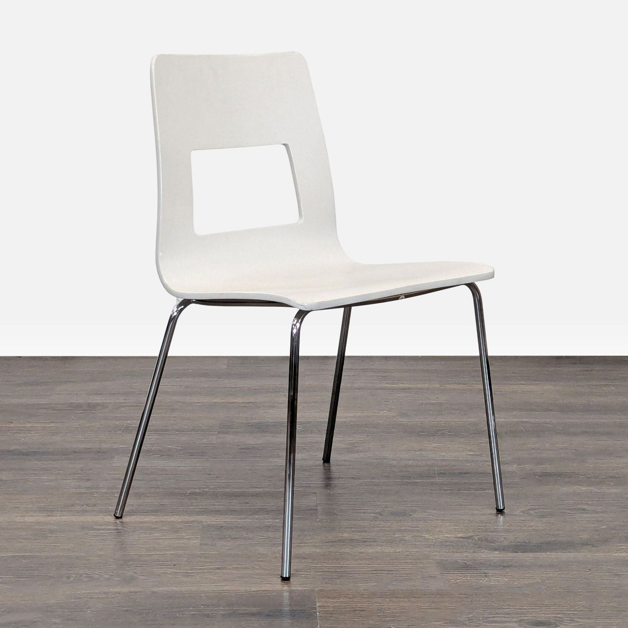 Wood Dining Chair with Cut-Out Design on Metal Base - Thumbnail 6