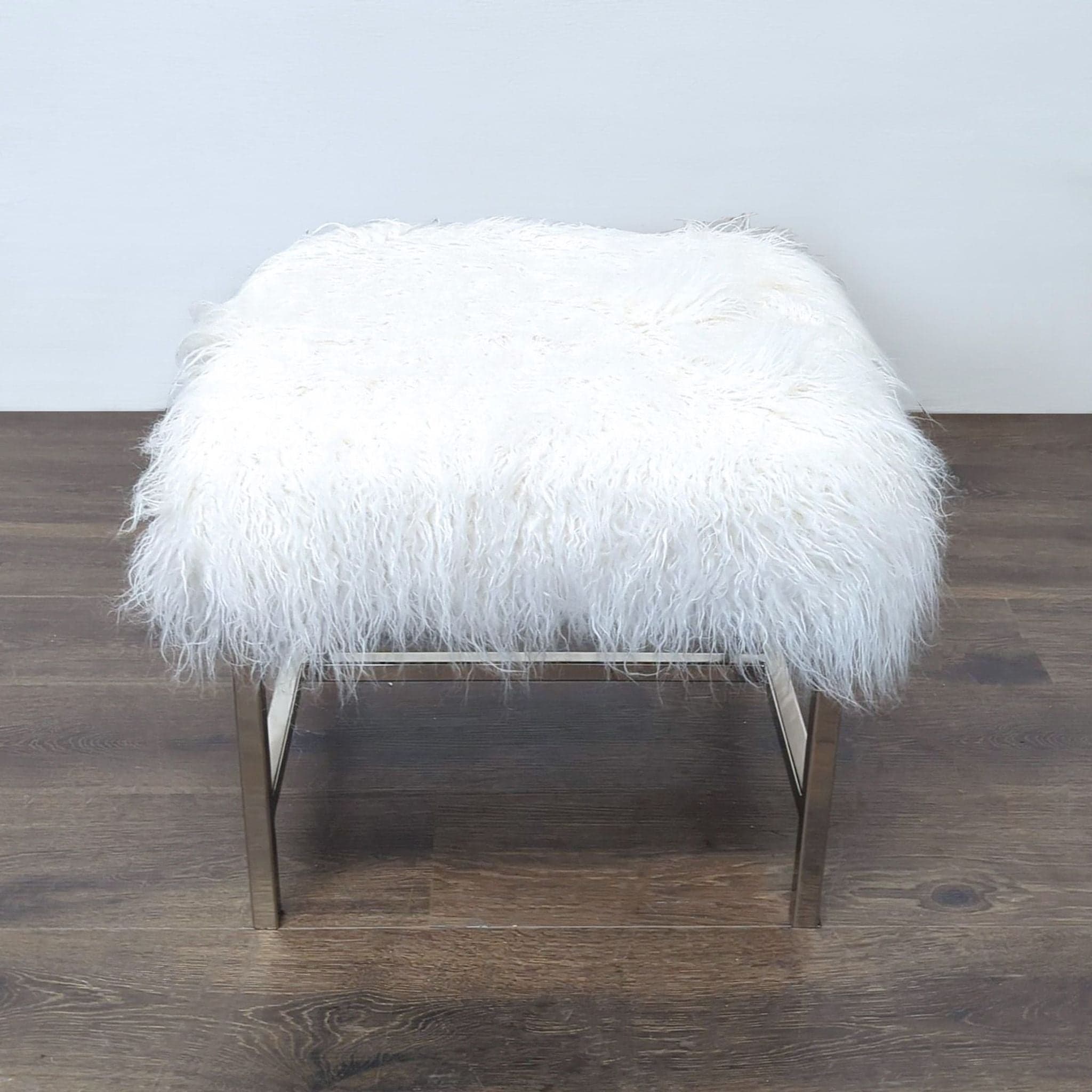 Faux Fur Ottoman on a Metal Base - Thumbnail 4