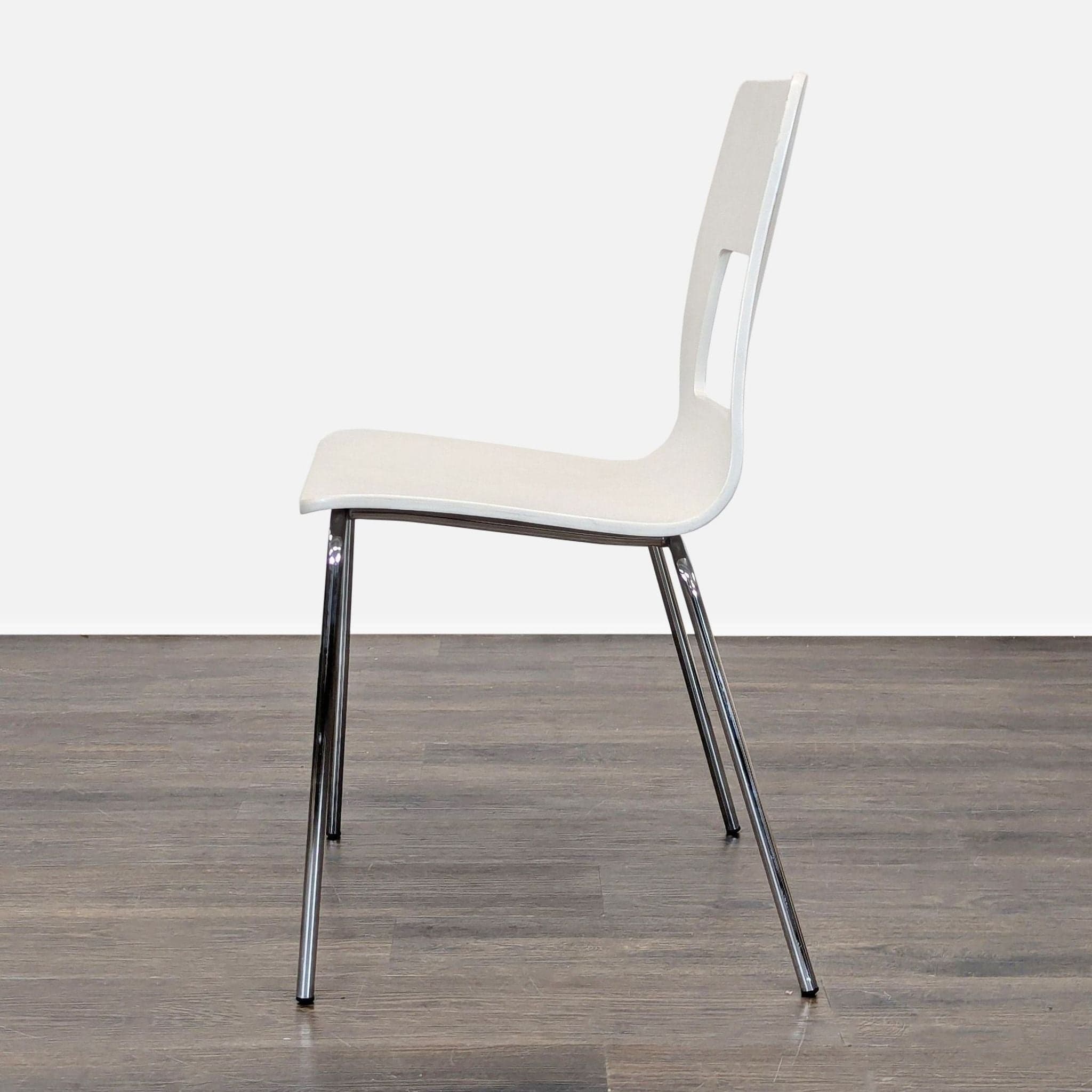 Wood Dining Chair with Cut-Out Design on Metal Base - Thumbnail 7