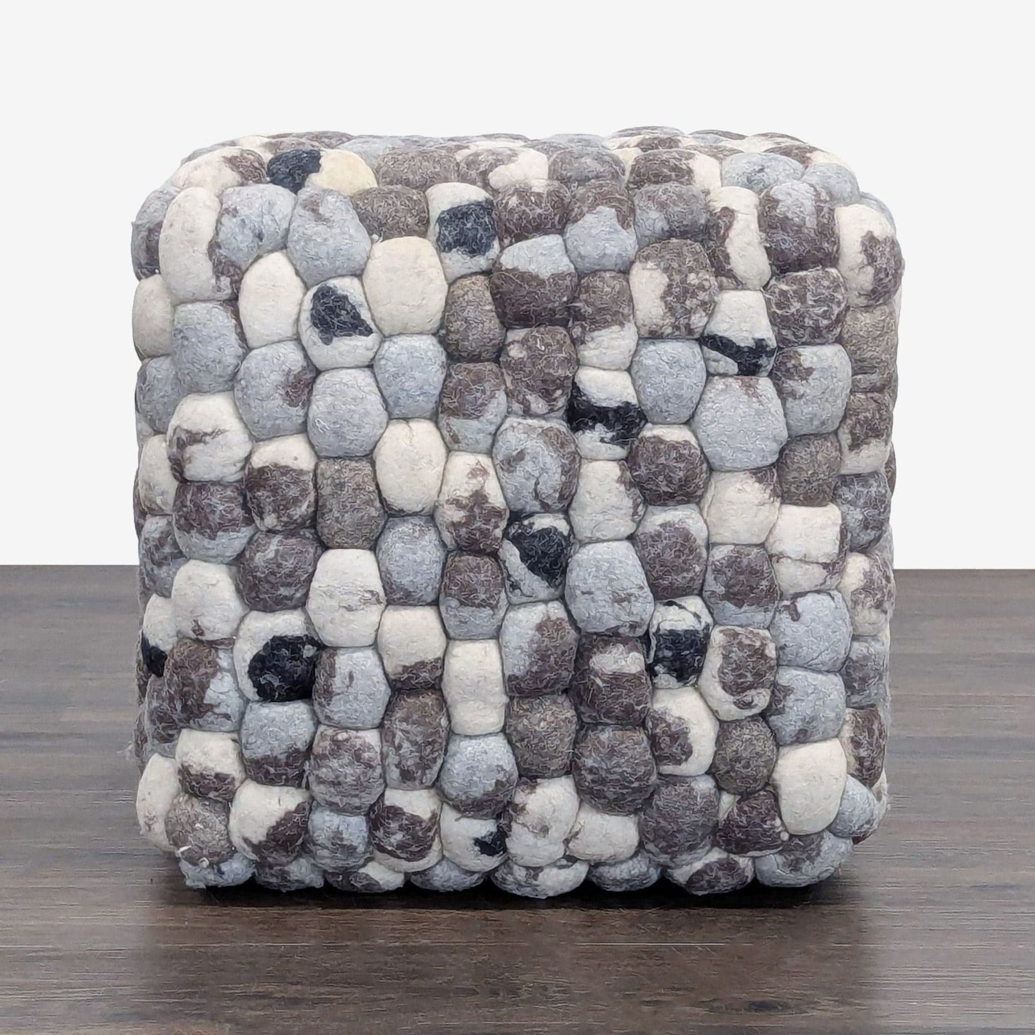 Textured Wool Pouf - Thumbnail 6