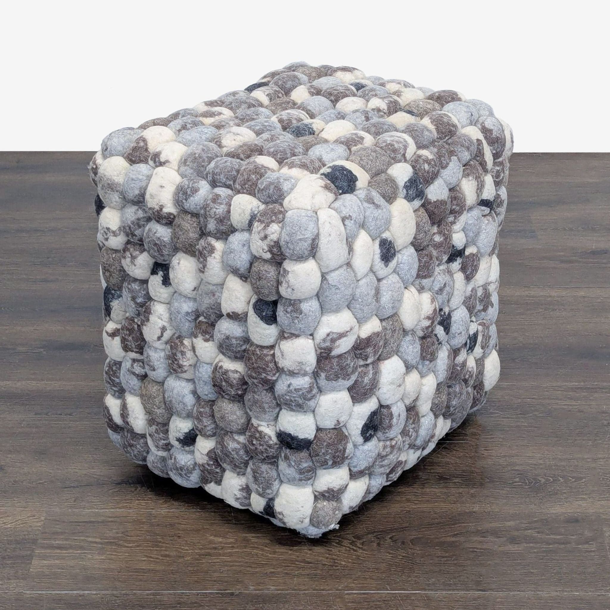 Textured Wool Pouf - Image 1