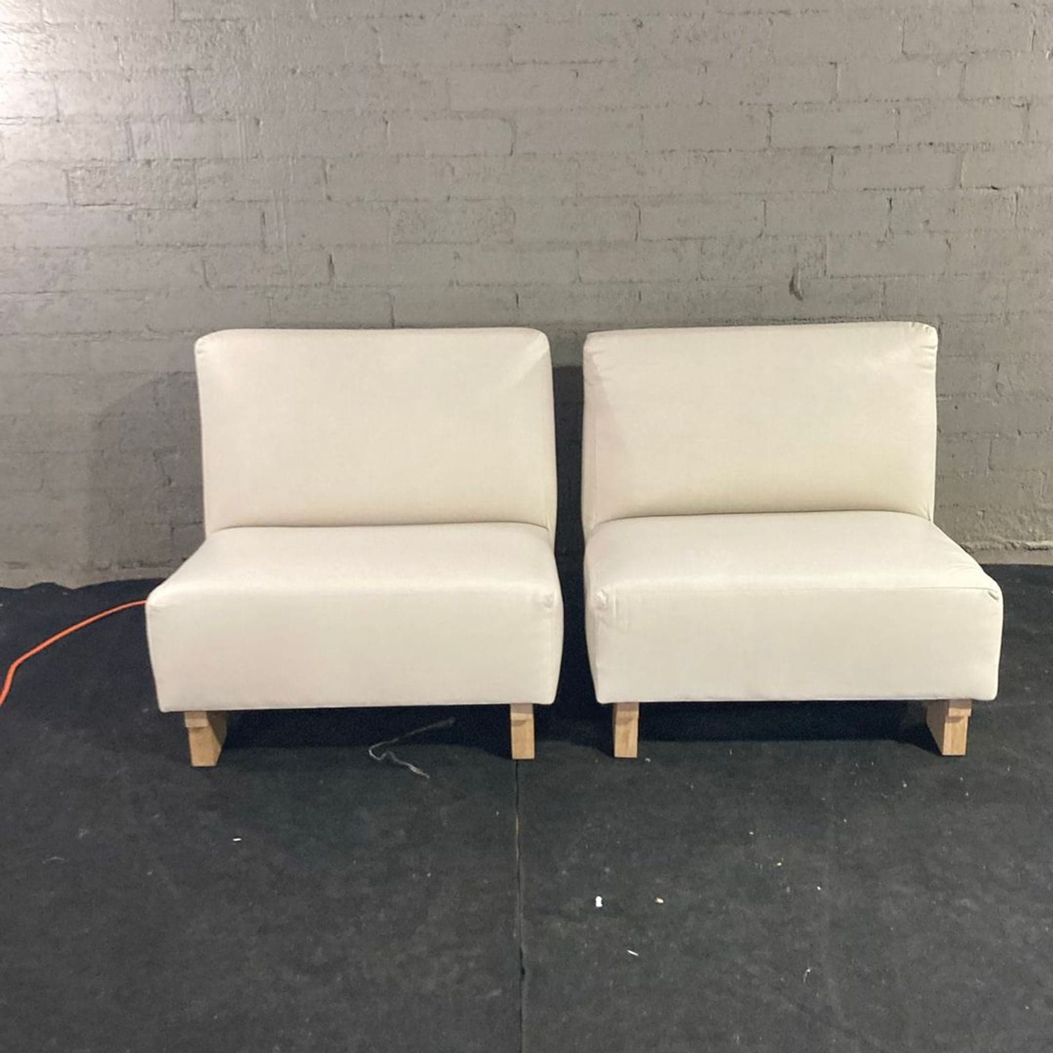 Set of 2 Maiden Home Modern White Armless Lounge Chairs with Wooden Legs - Image 1
