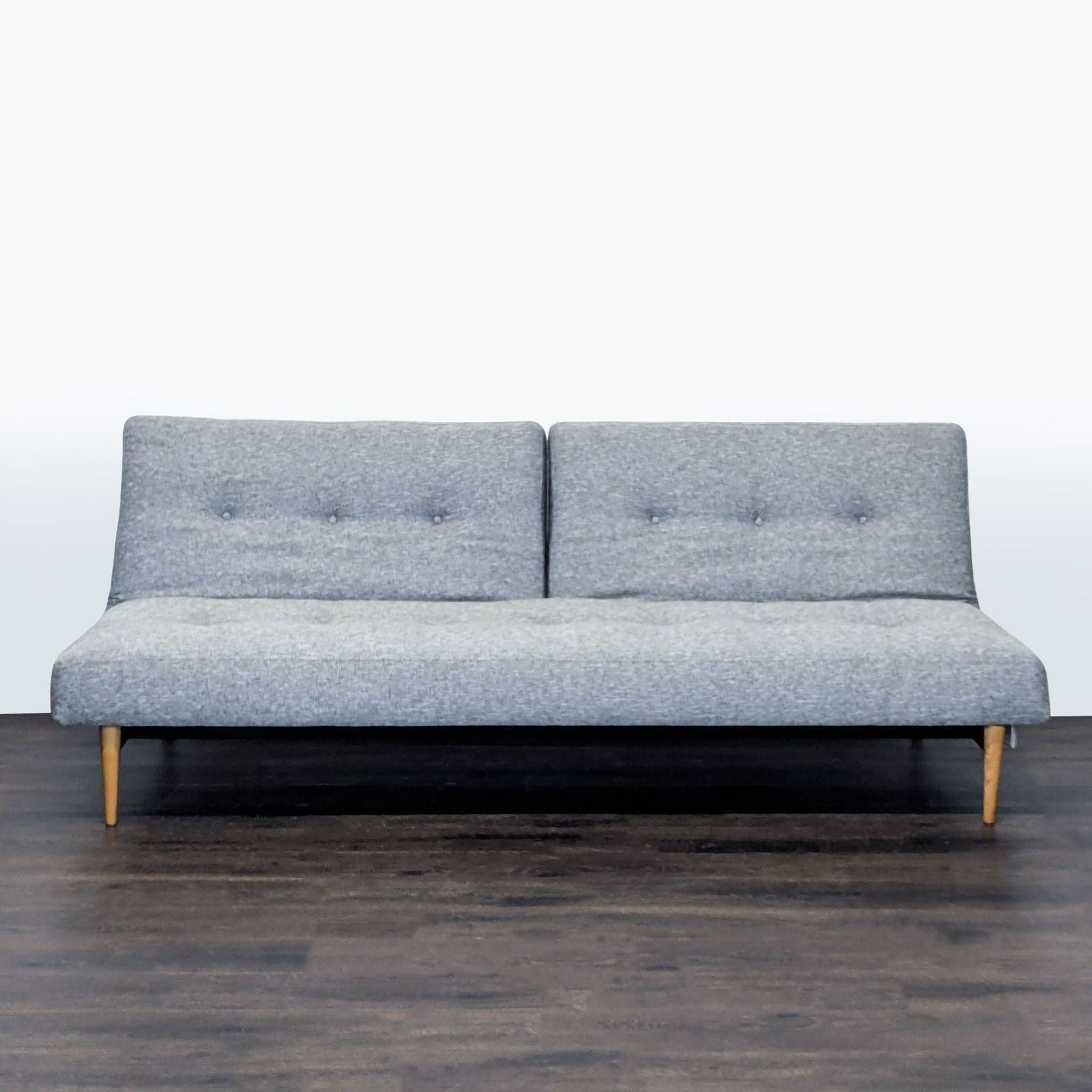 Modern Gray Sleeper Sofa with Wood Legs - Convertible Futon Bed - Image 1
