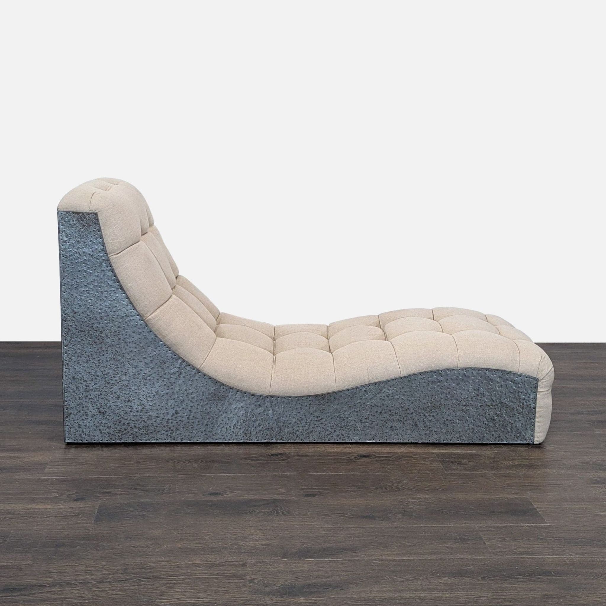 Modern Tufted Chaise Lounge in Beige Upholstery With Metal Base - Thumbnail 5