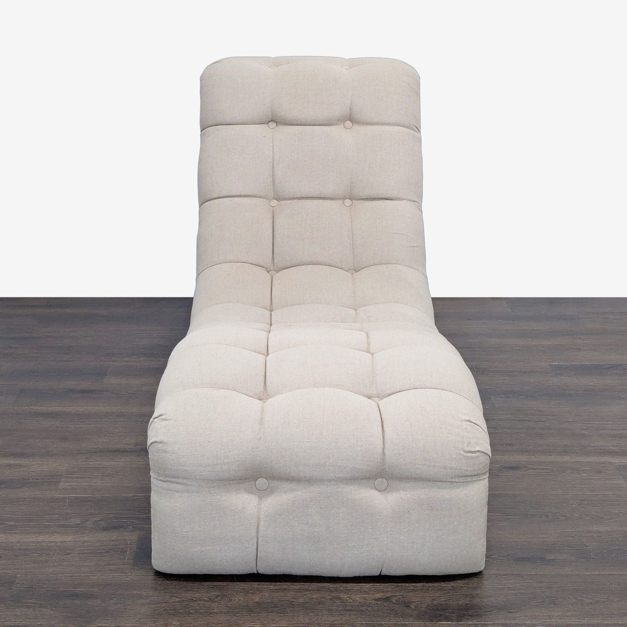 Modern Tufted Chaise Lounge in Beige Upholstery With Metal Base - Image 1