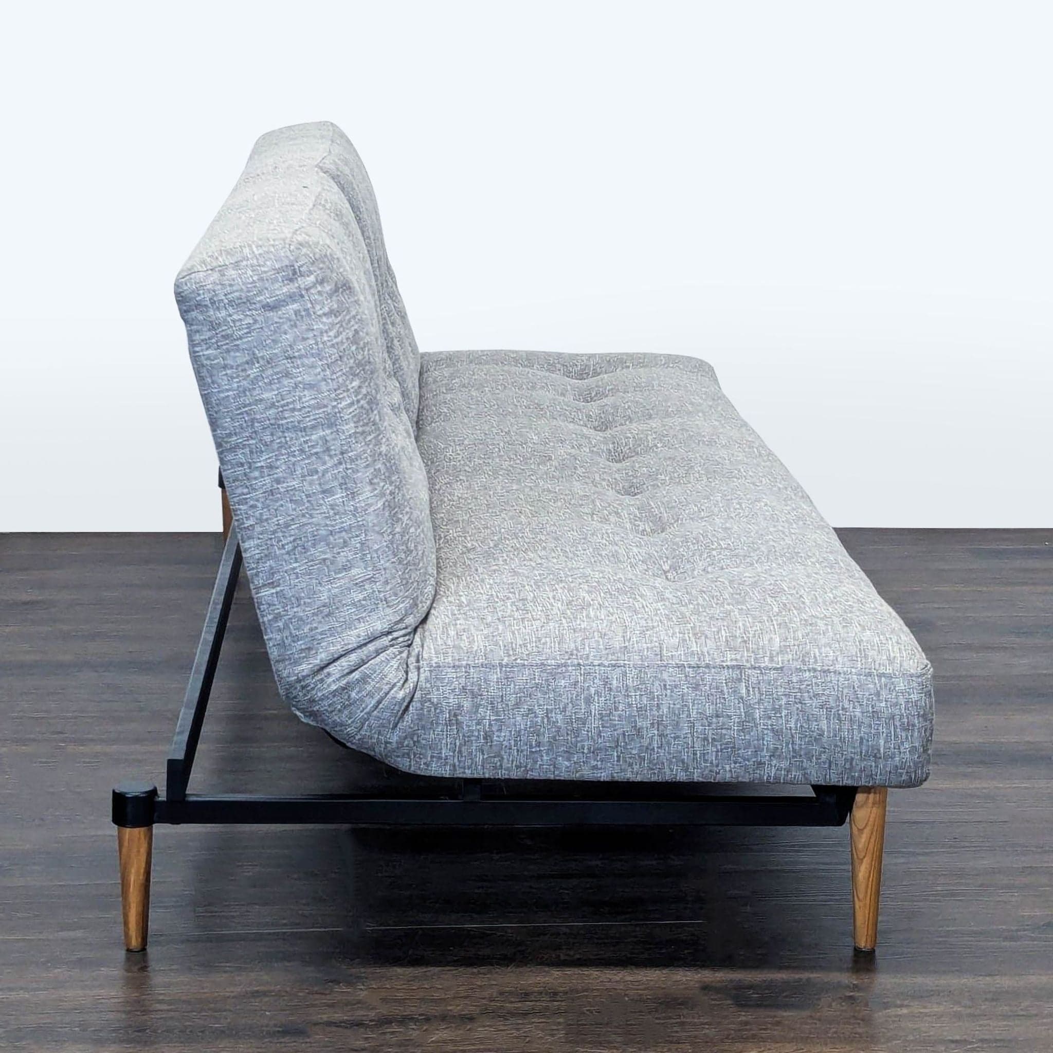 Modern Gray Sleeper Sofa with Wood Legs - Convertible Futon Bed - Thumbnail 4