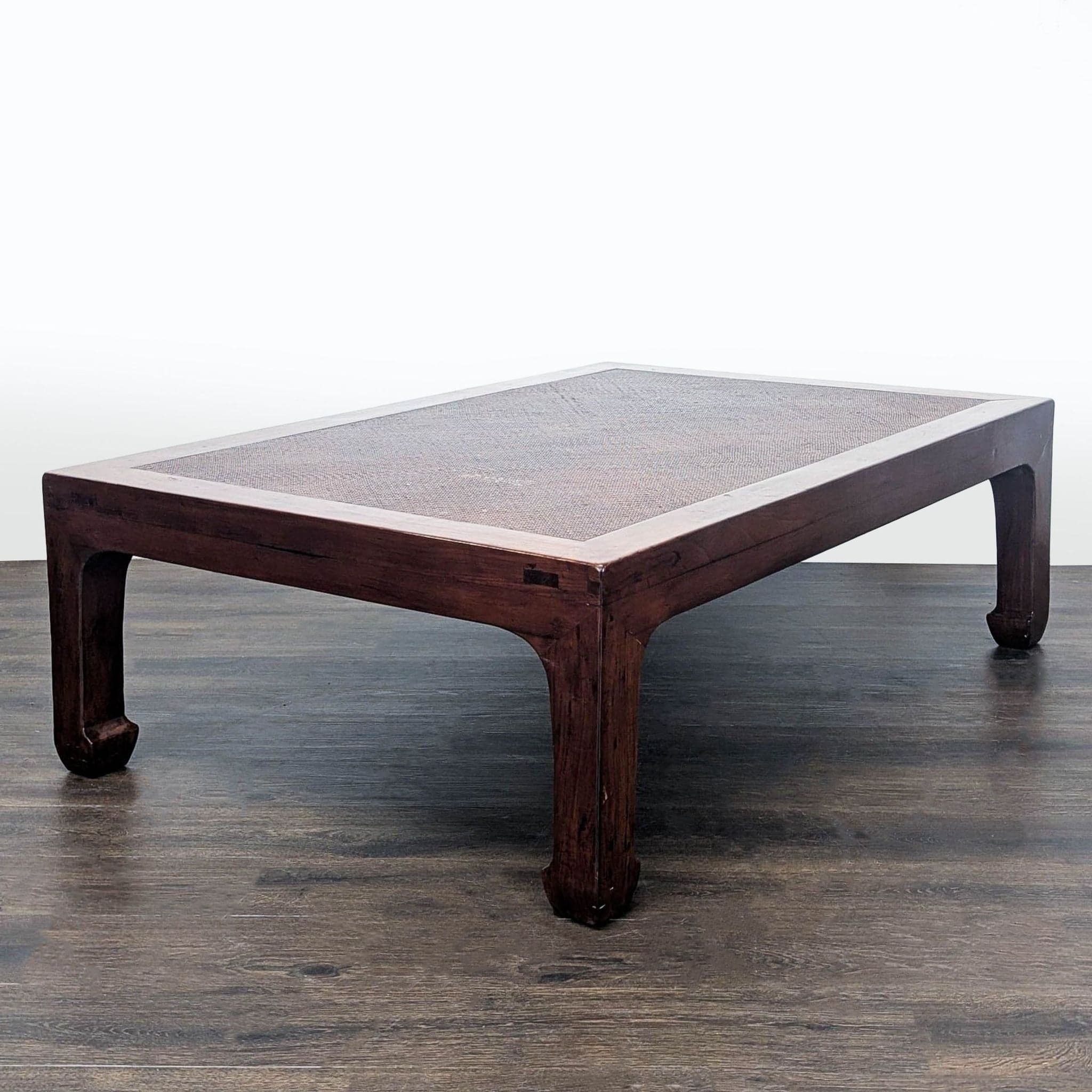 Ming Style Coffee Table with Herringbone Pattern Rattan Insert - Thumbnail 4