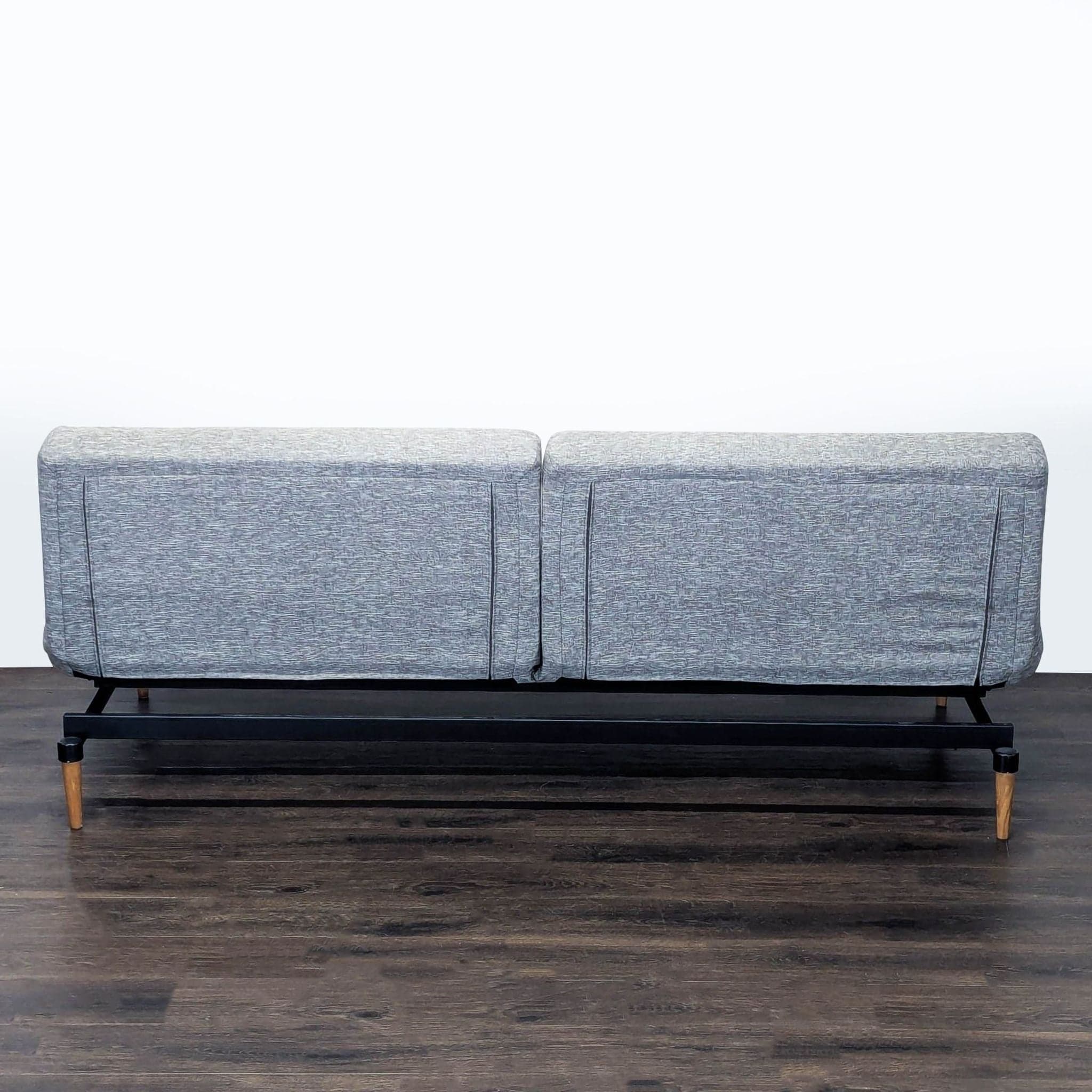 Modern Gray Sleeper Sofa with Wood Legs - Convertible Futon Bed - Thumbnail 6