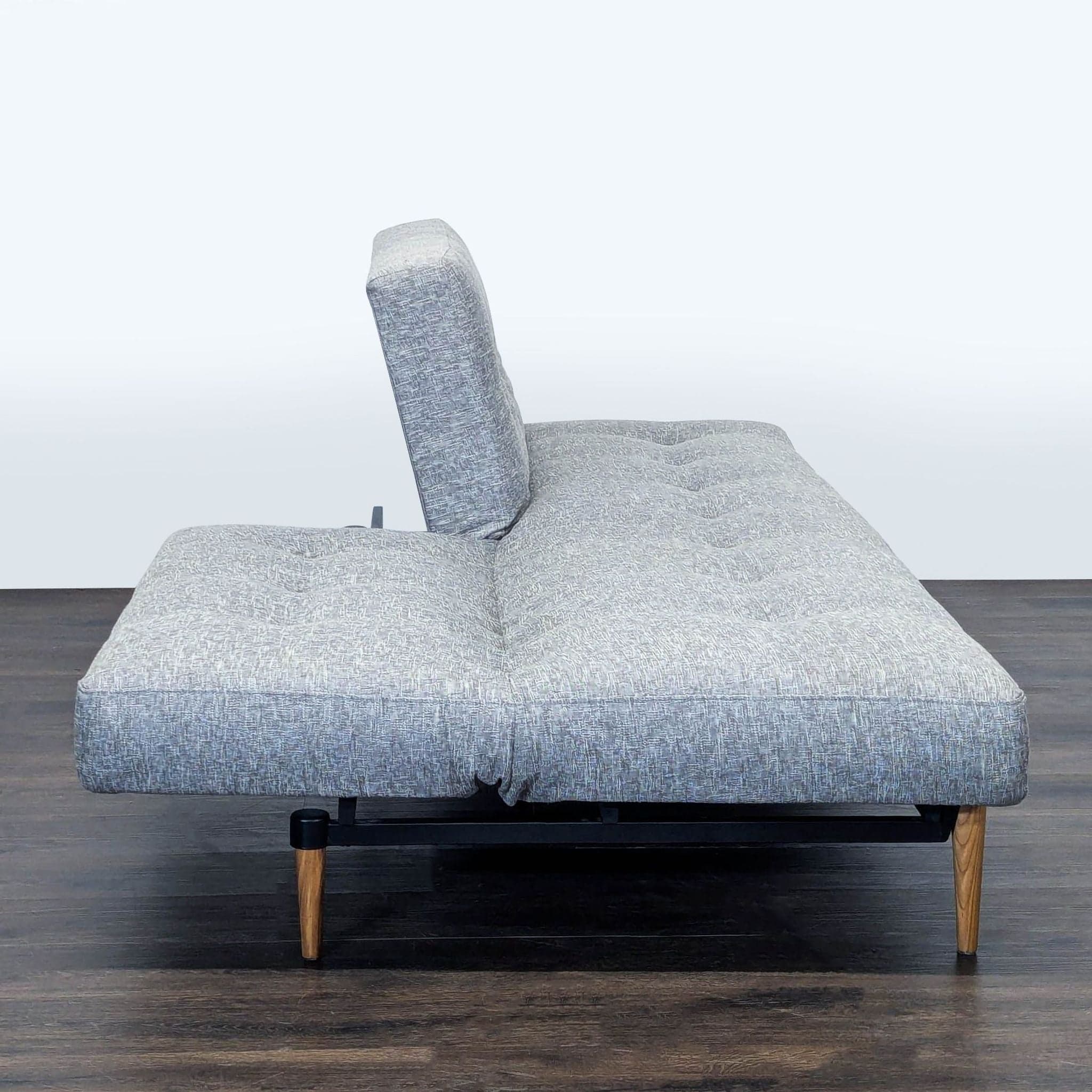 Modern Gray Sleeper Sofa with Wood Legs - Convertible Futon Bed - Thumbnail 5