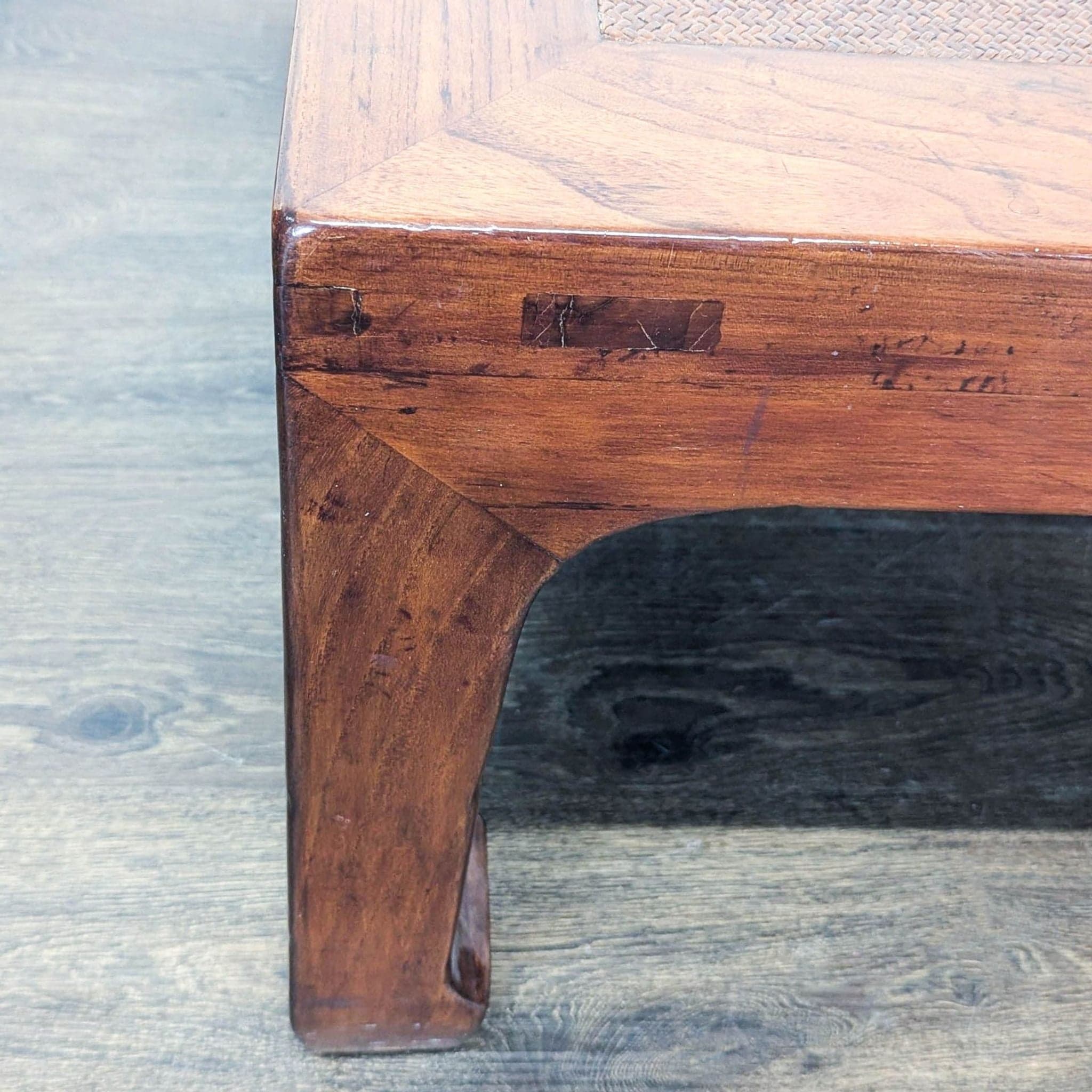 Ming Style Coffee Table with Herringbone Pattern Rattan Insert - Thumbnail 5