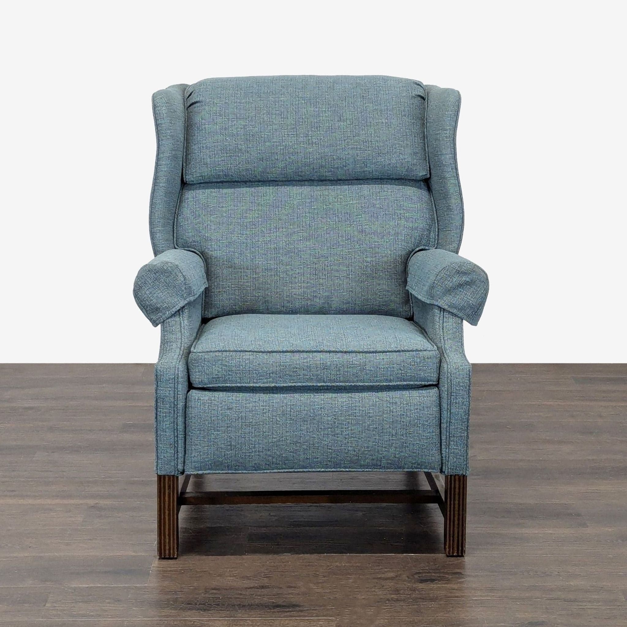 Vintage Comfortable Blue Recliner Lounge Chair with Wooden Legs - Image 1