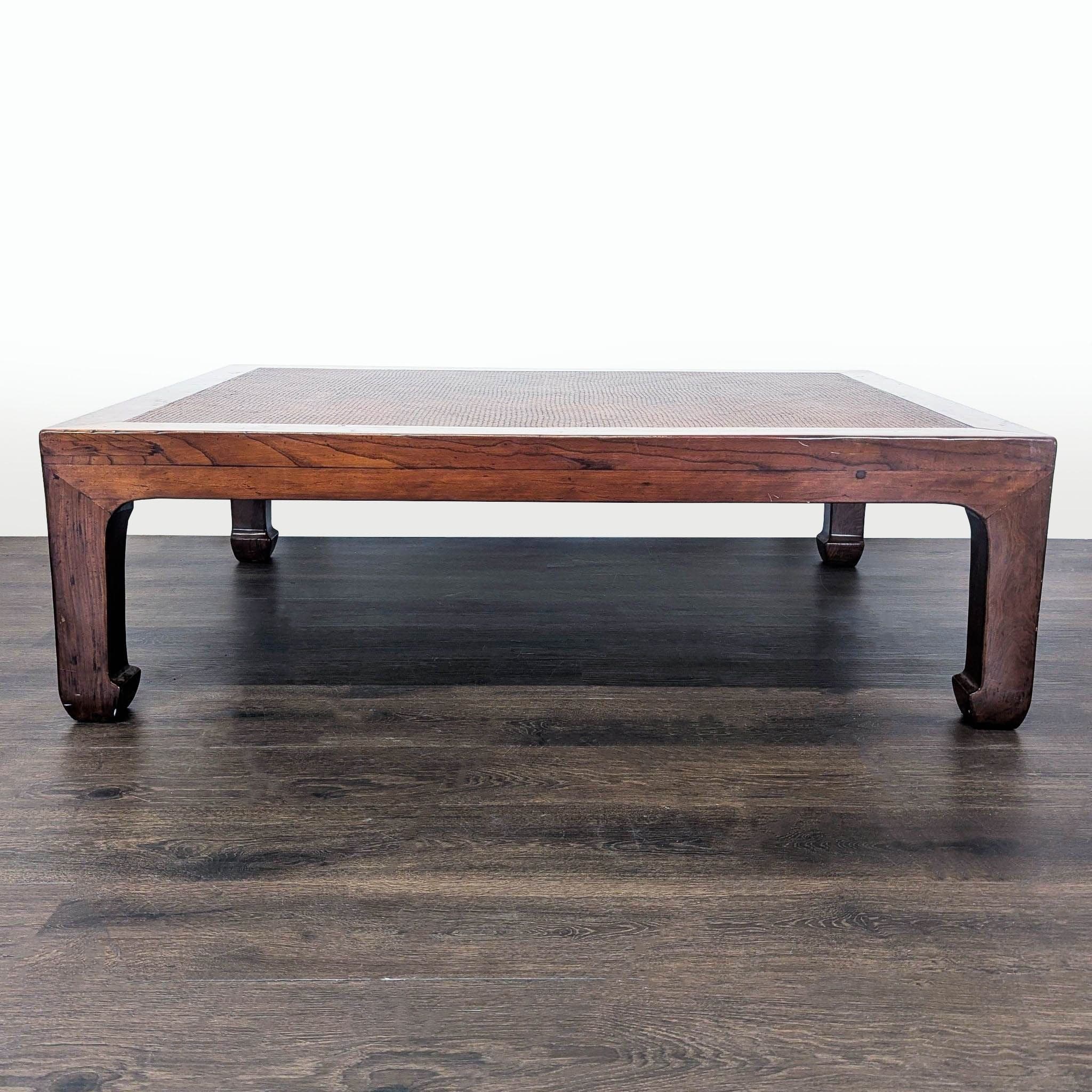 Ming Style Coffee Table with Herringbone Pattern Rattan Insert - Image 1
