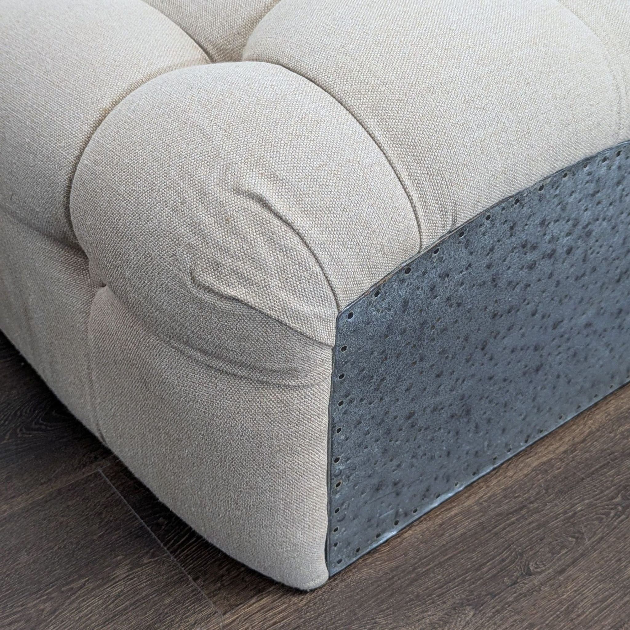 Modern Tufted Chaise Lounge in Beige Upholstery With Metal Base - Thumbnail 7