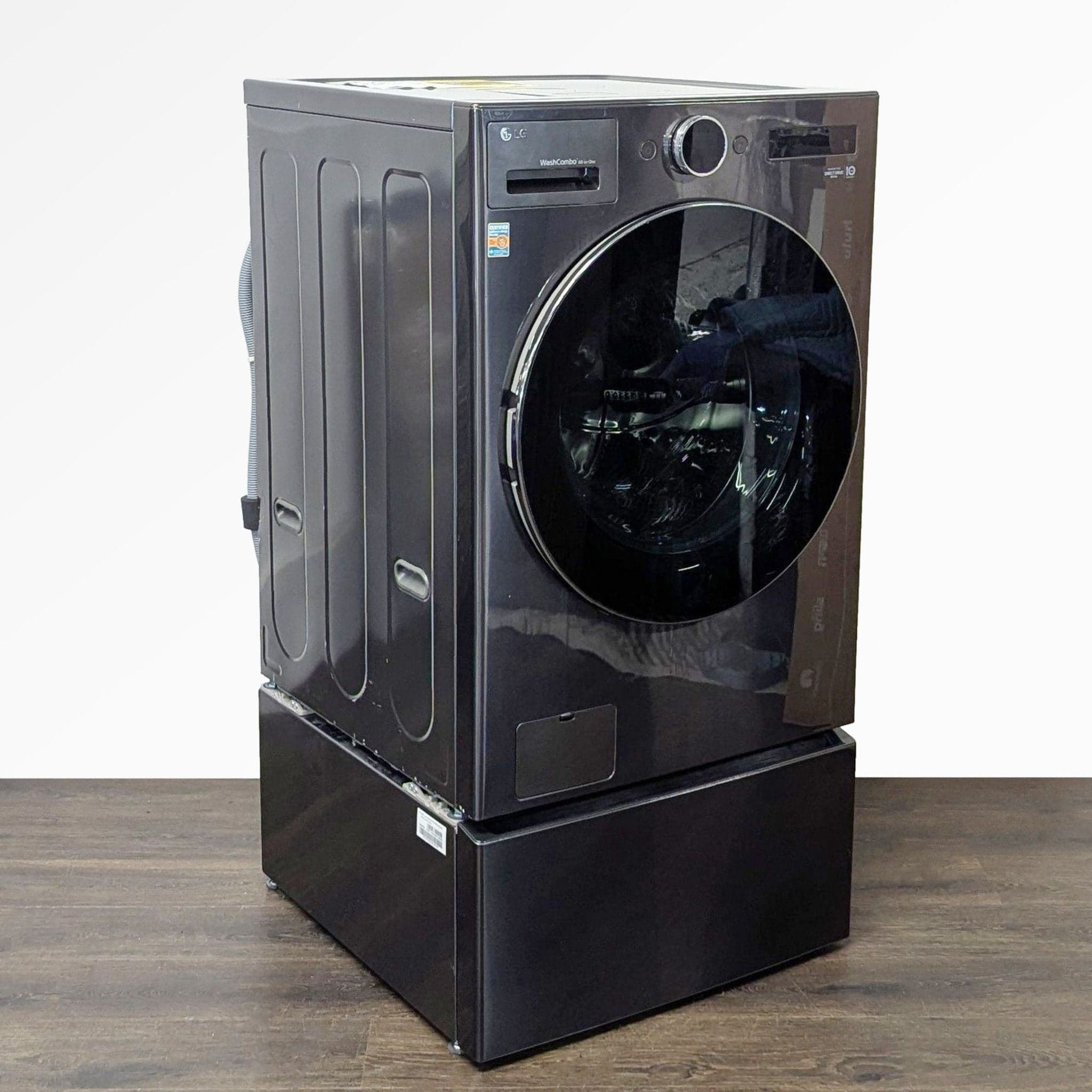 LG Front Load Washer/Dryer Combo with Pedestal - Black - Thumbnail 2