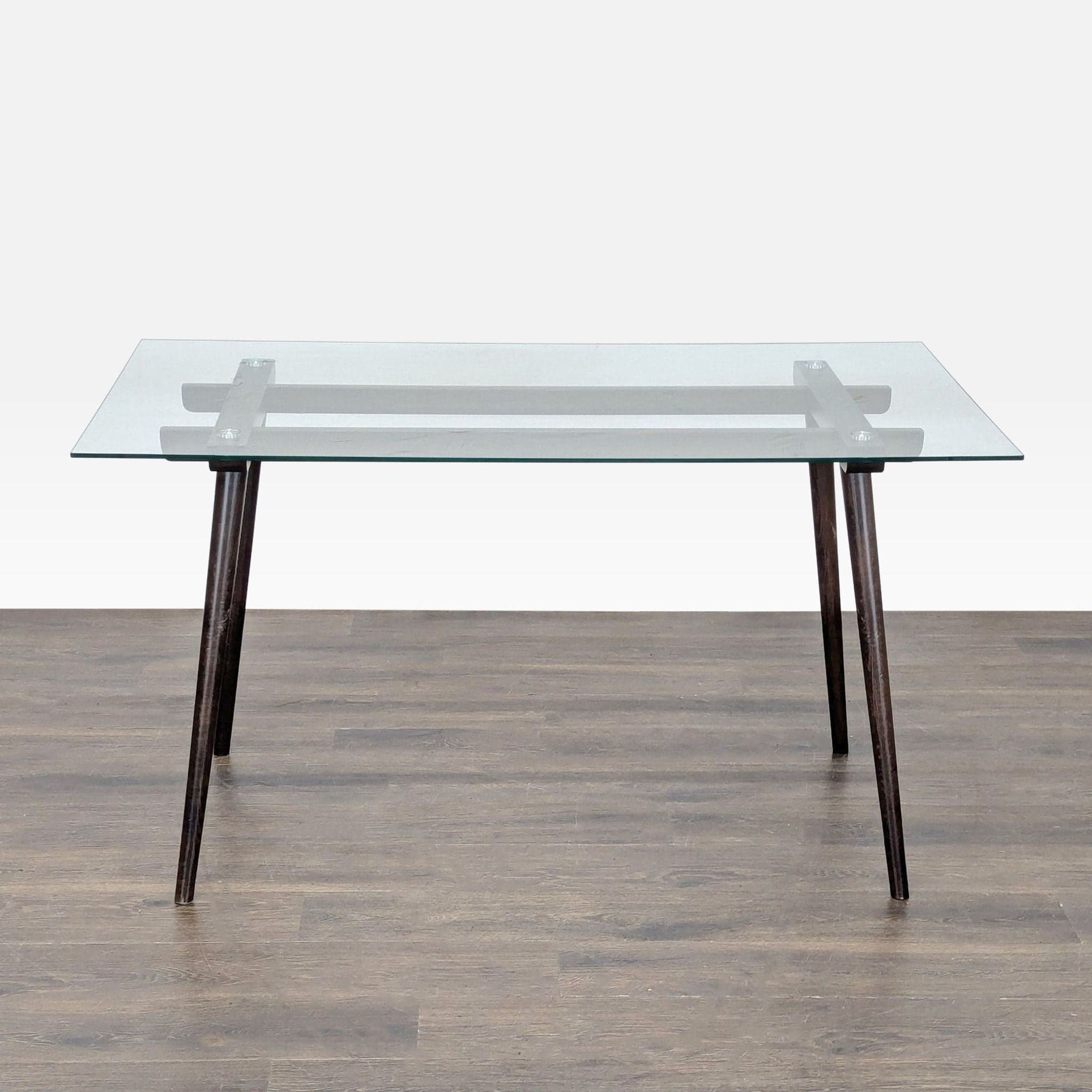 Glass Top Dining Table on Wood Base - Thumbnail 2