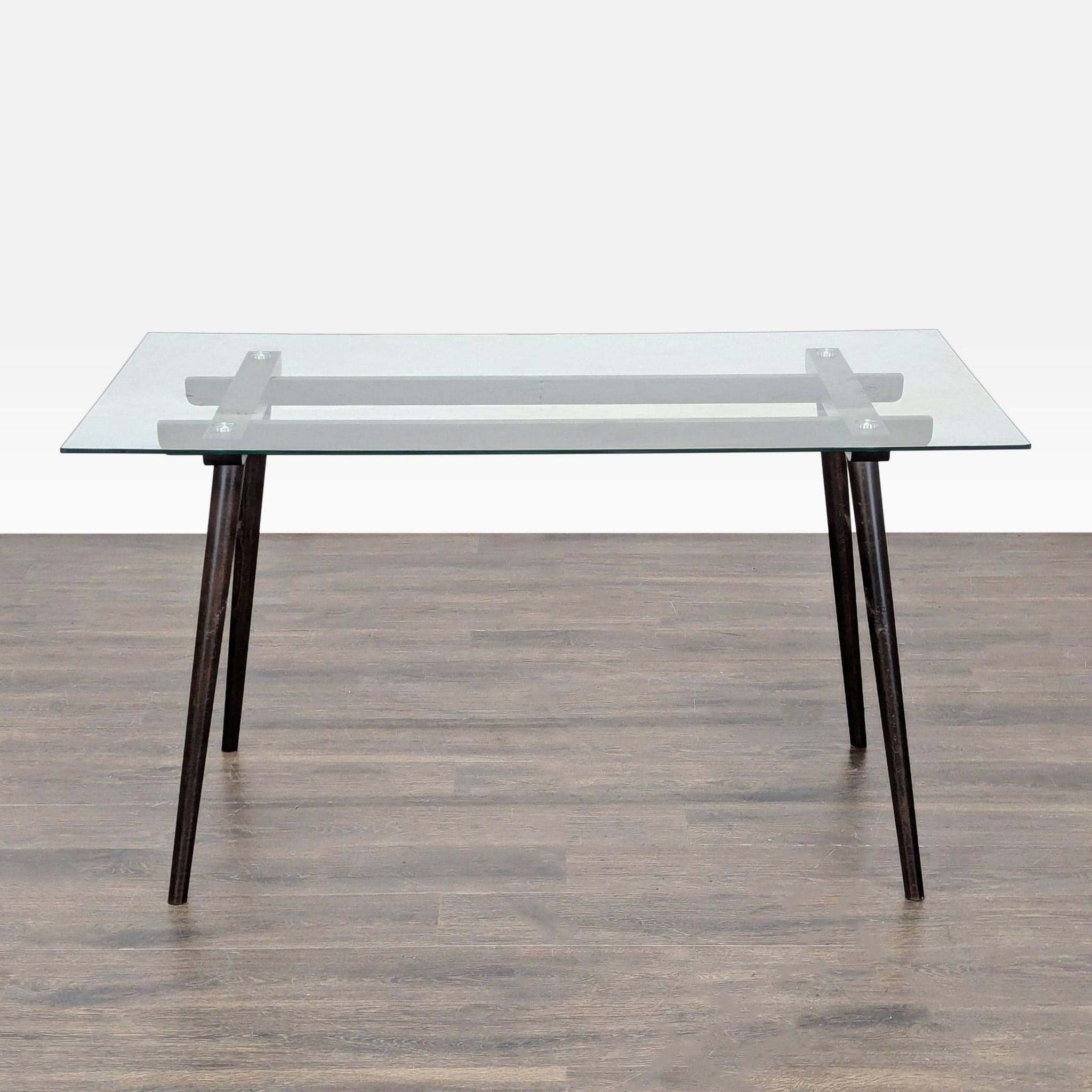 Glass Top Dining Table on Wood Base - Image 1