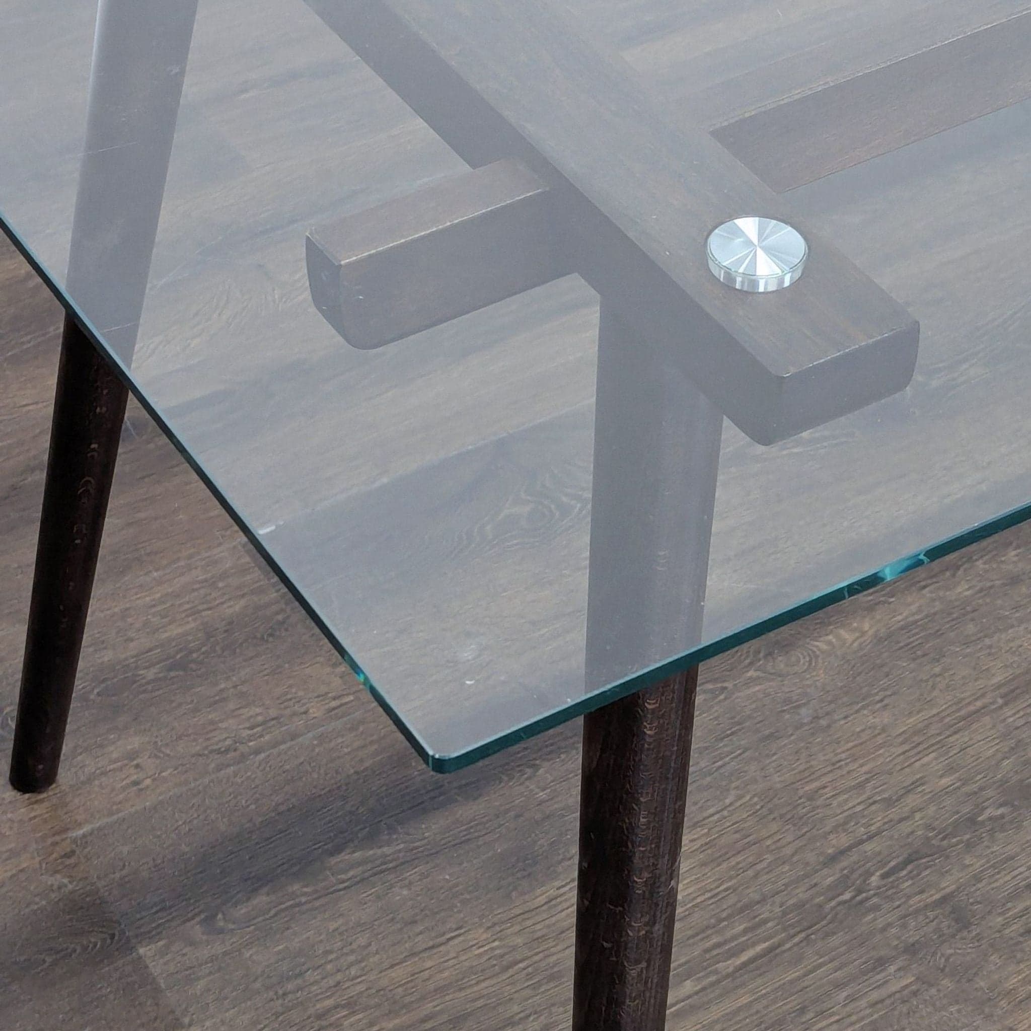 Glass Top Dining Table on Wood Base - Thumbnail 3