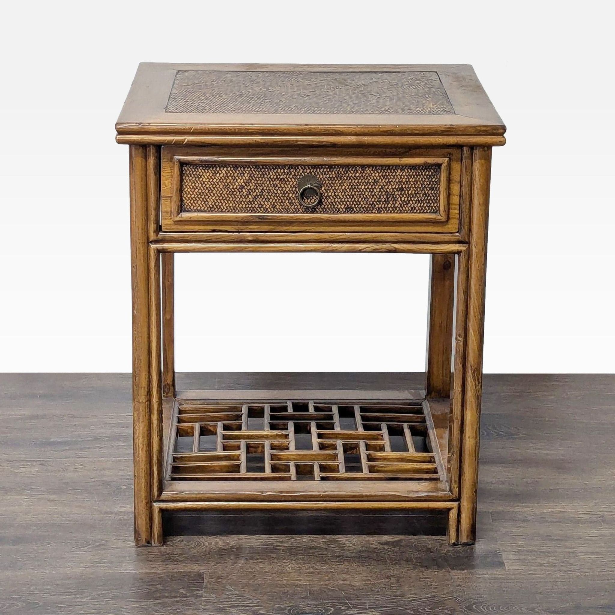 Vintage Bamboo and Rattan One Drawer End Table - Image 1