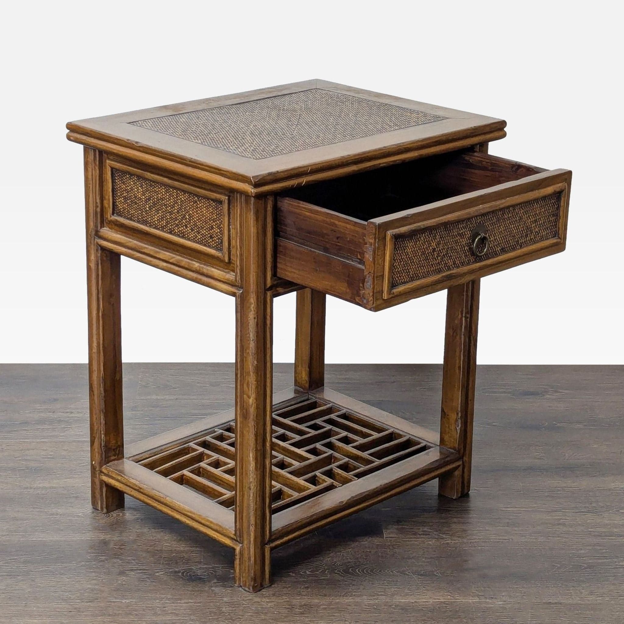Vintage Bamboo and Rattan One Drawer End Table - Thumbnail 2