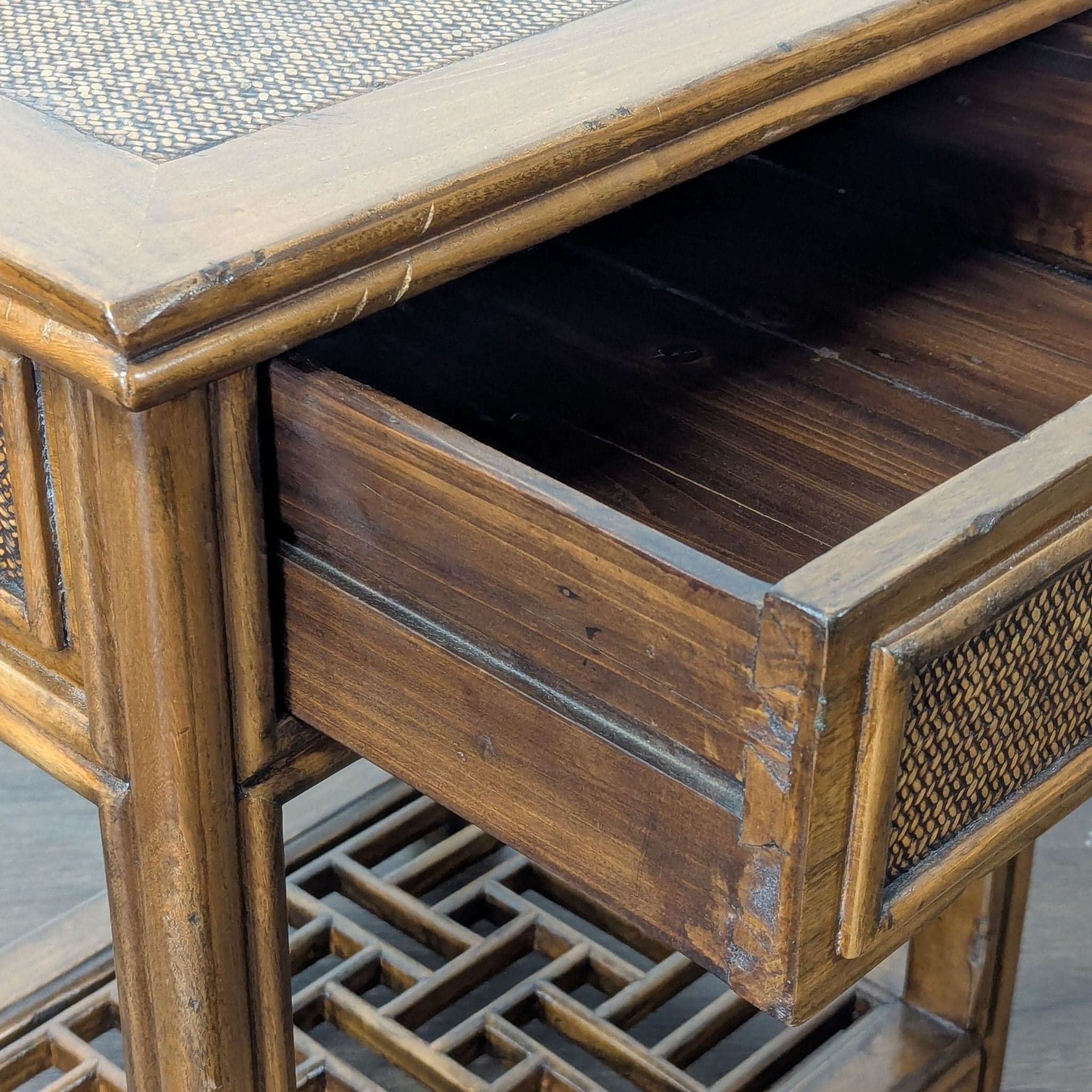 Vintage Bamboo and Rattan One Drawer End Table - Thumbnail 6