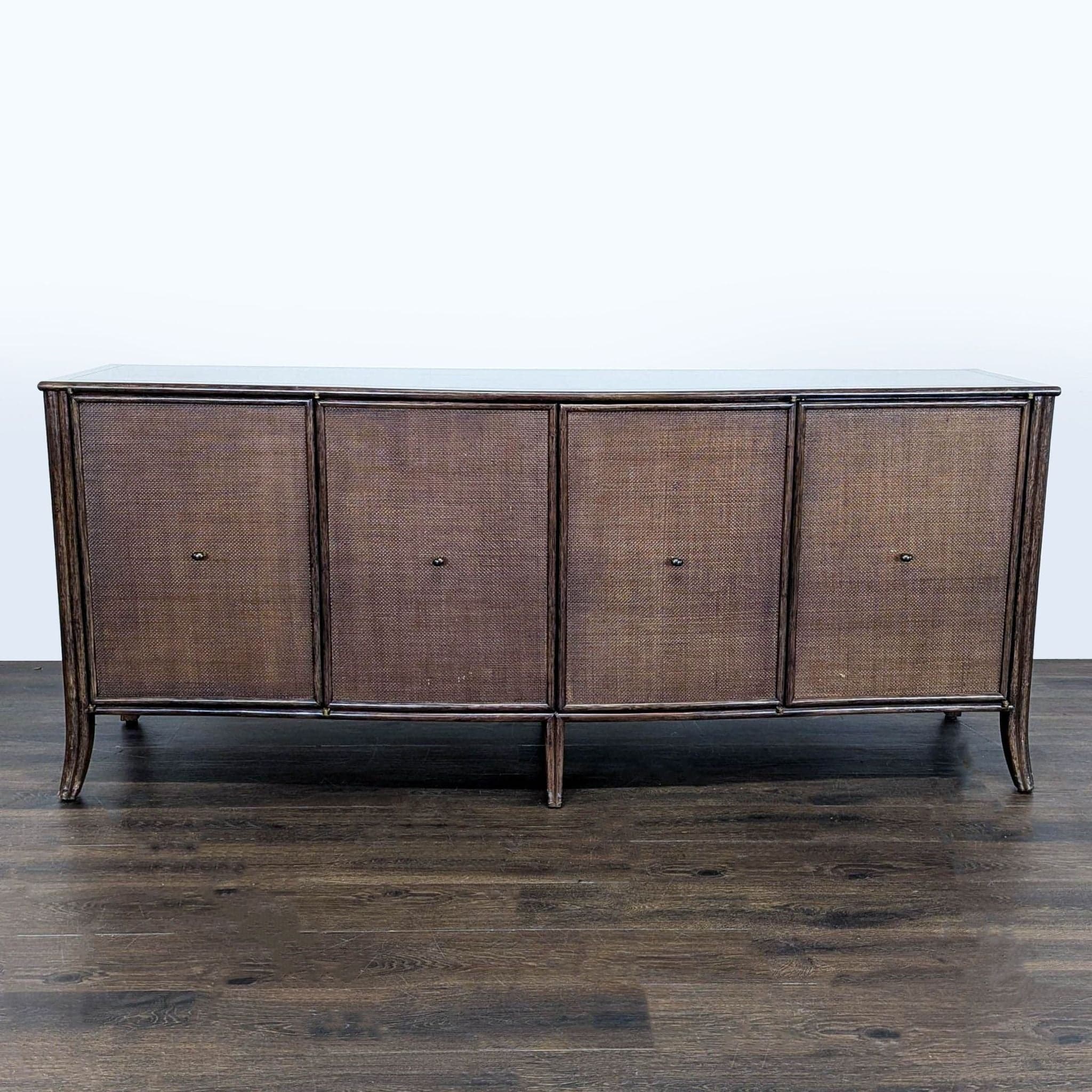 Modern Barbara Barry for Baker / McGuire Rattan, Oak & Raffia Sideboard Buffet - Image 1