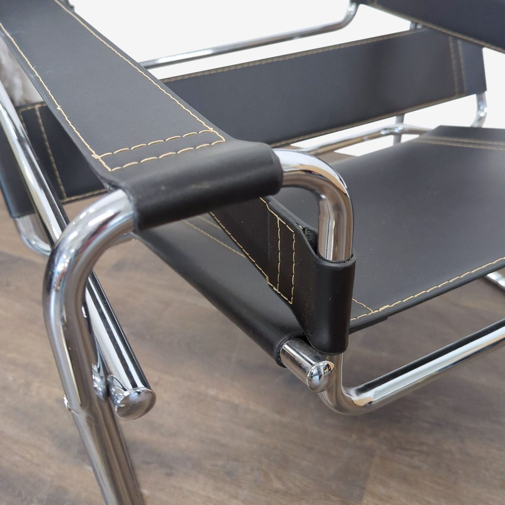Modern Black Leather and Chrome Lounge Chair - Thumbnail 4