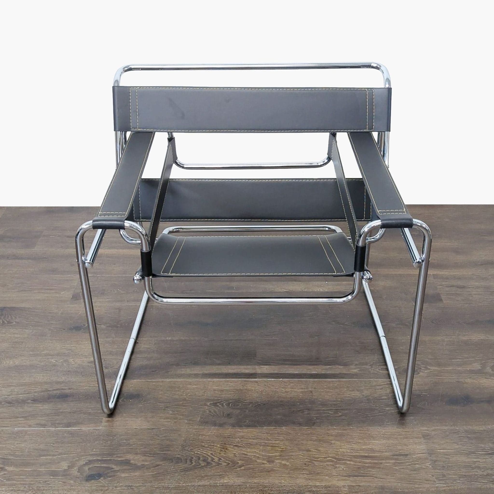 Modern Black Leather and Chrome Lounge Chair - Image 1