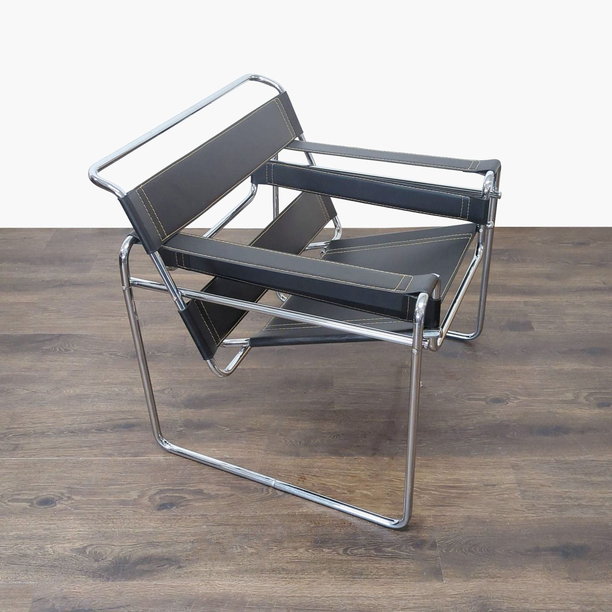 Modern Black Leather and Chrome Lounge Chair - Thumbnail 2