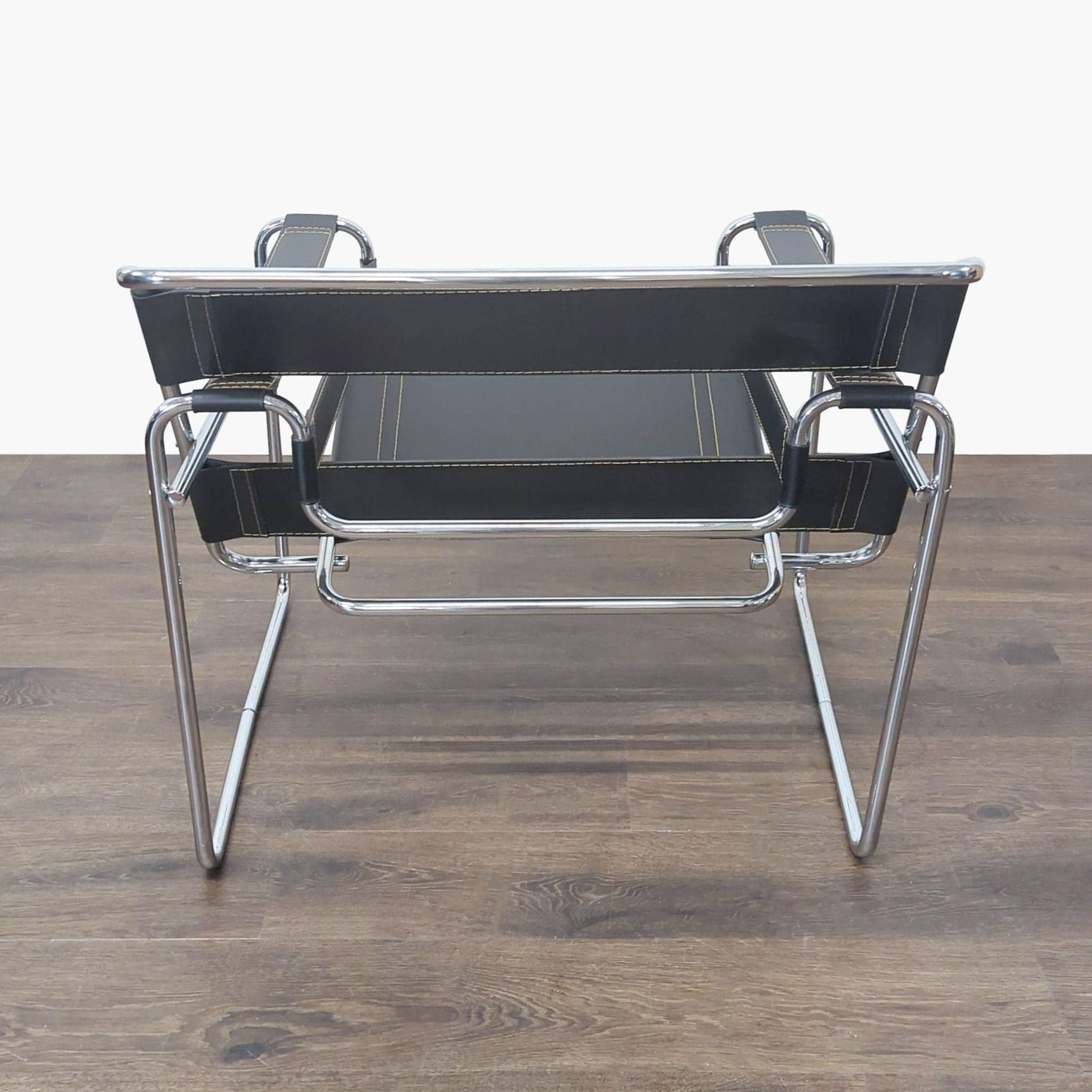Modern Black Leather and Chrome Lounge Chair - Thumbnail 3
