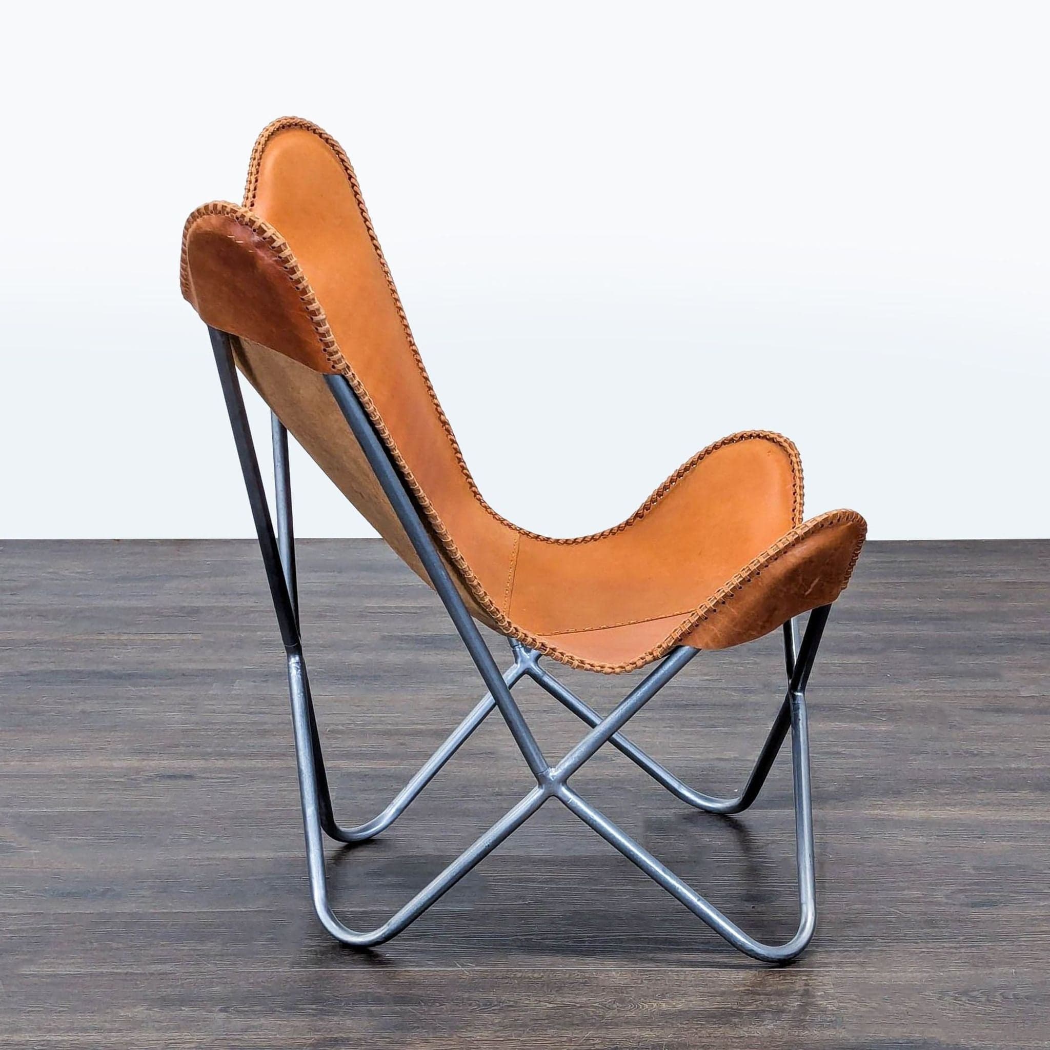 Modern Leather Butterfly Lounge Chair with Metal Frame - Thumbnail 3