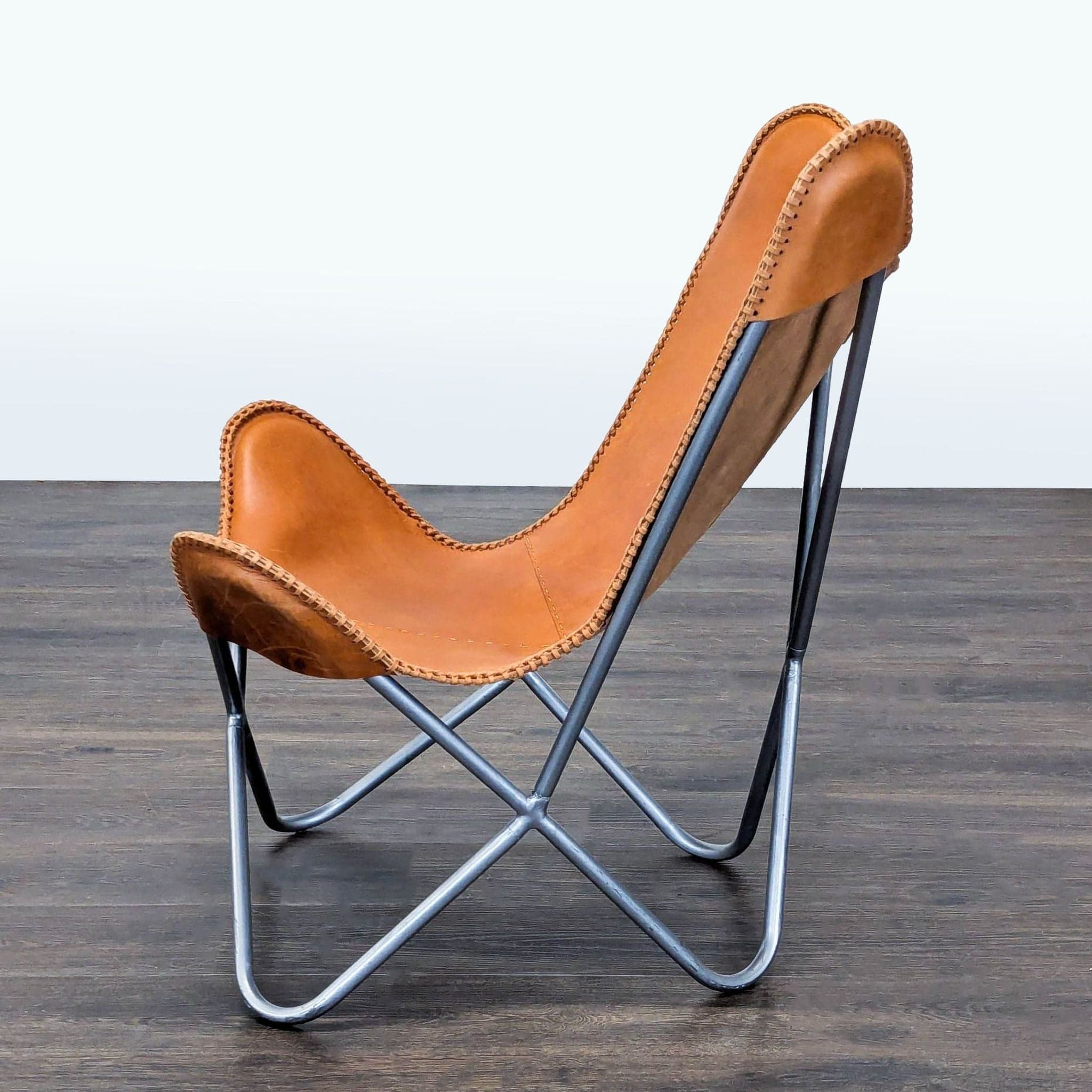 Modern Leather Butterfly Lounge Chair with Metal Frame - Thumbnail 5