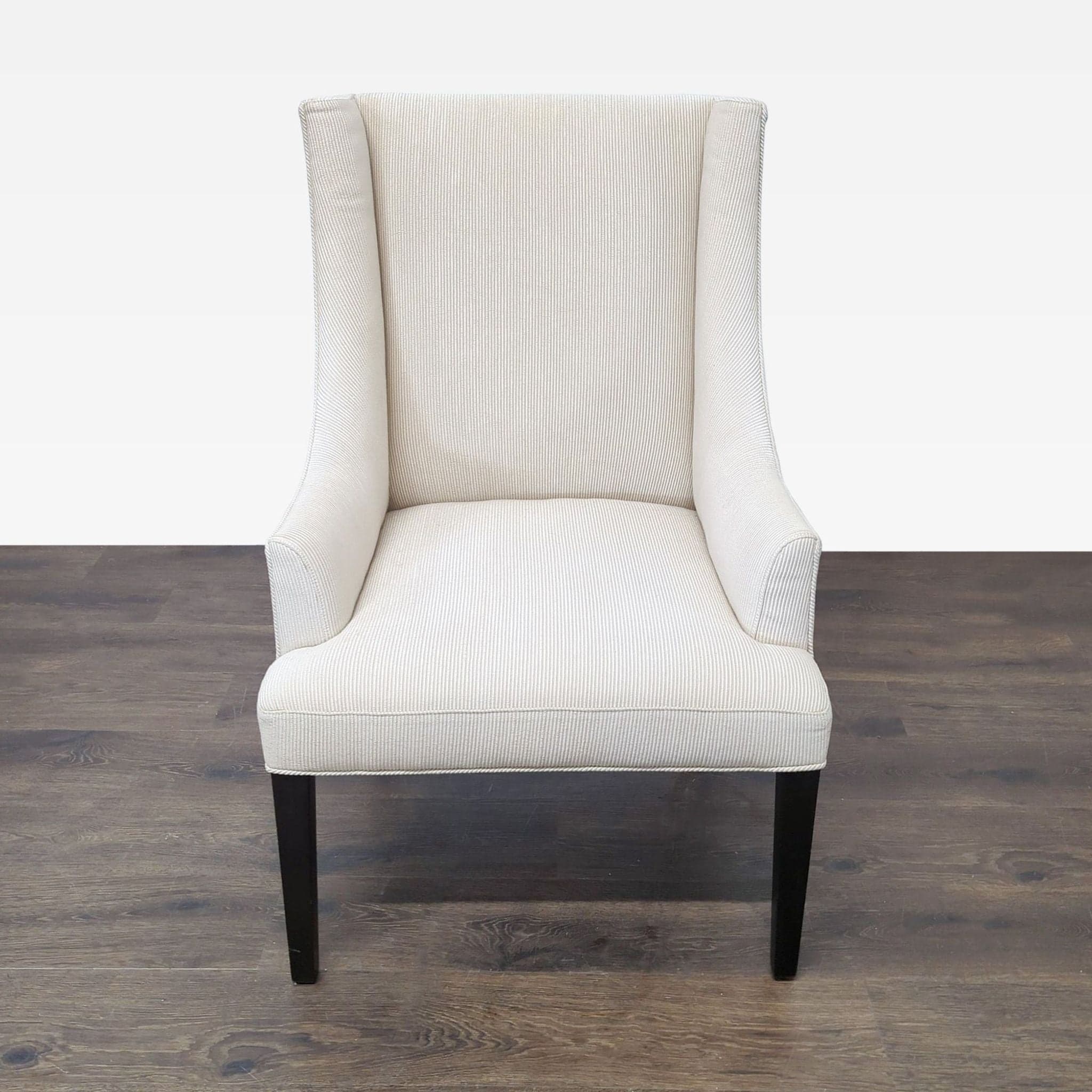 Modern Cream Upholstered Lounge Chair with Dark Wood Legs - Image 1