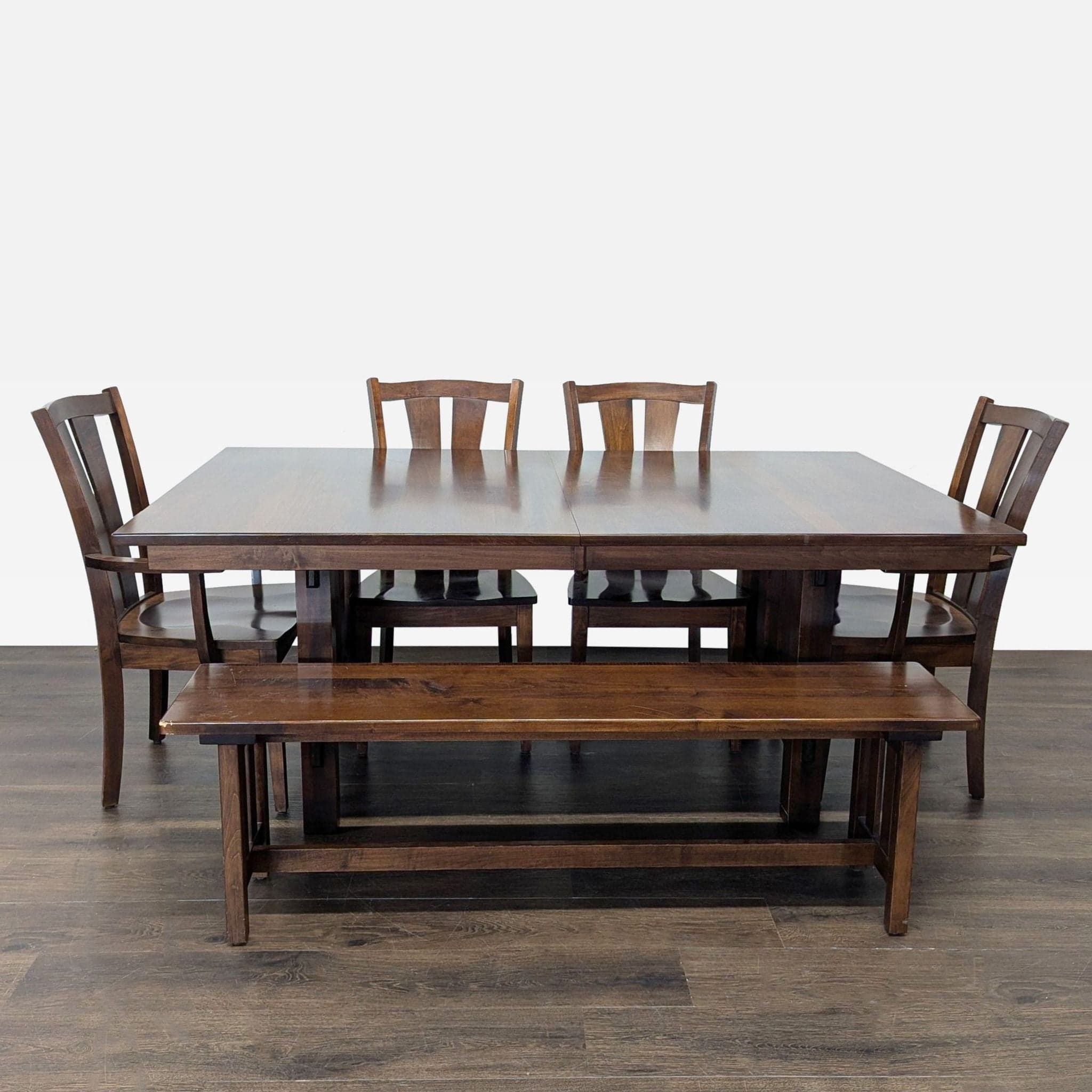 California Dining and Barstools 7-Piece Solid Wood Dining Set with Table, 4 Chairs, and Bench - Image 1